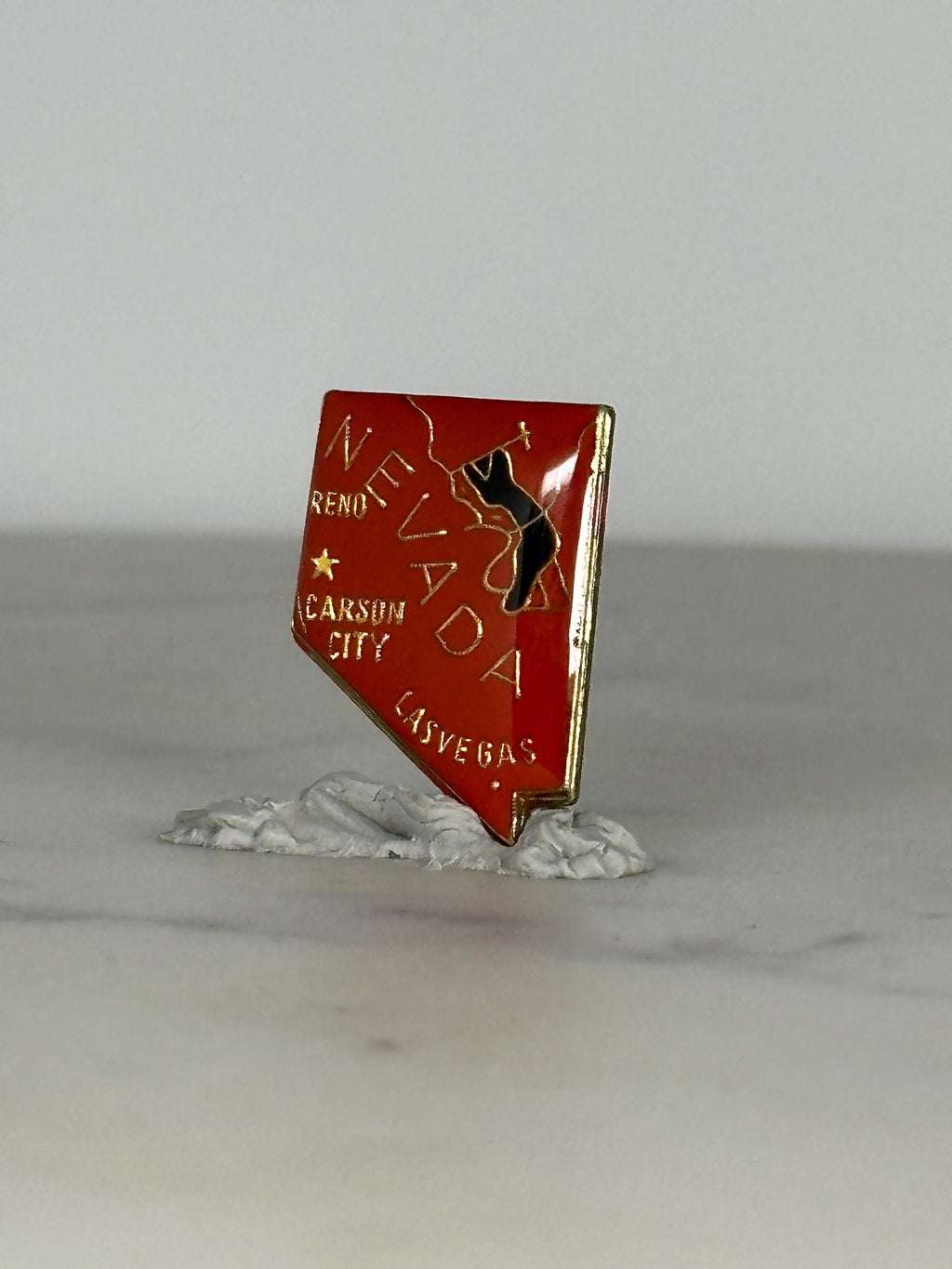 Nevada State Souvenir Pin: Red Enamel Gold Trim - Vintage Travel Accessory