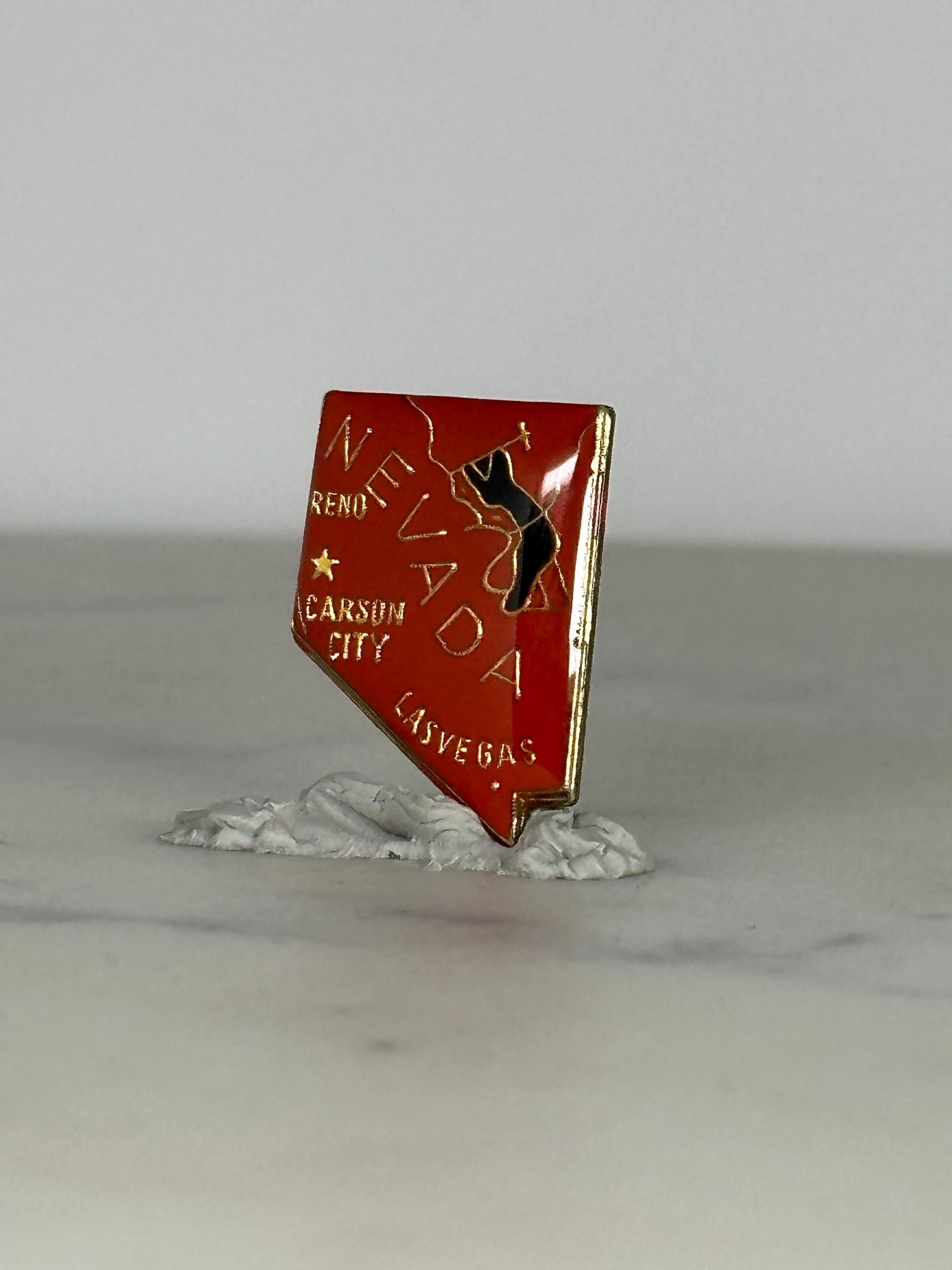 Nevada State Souvenir Pin: Red Enamel Gold Trim - Vintage Travel Accessory
