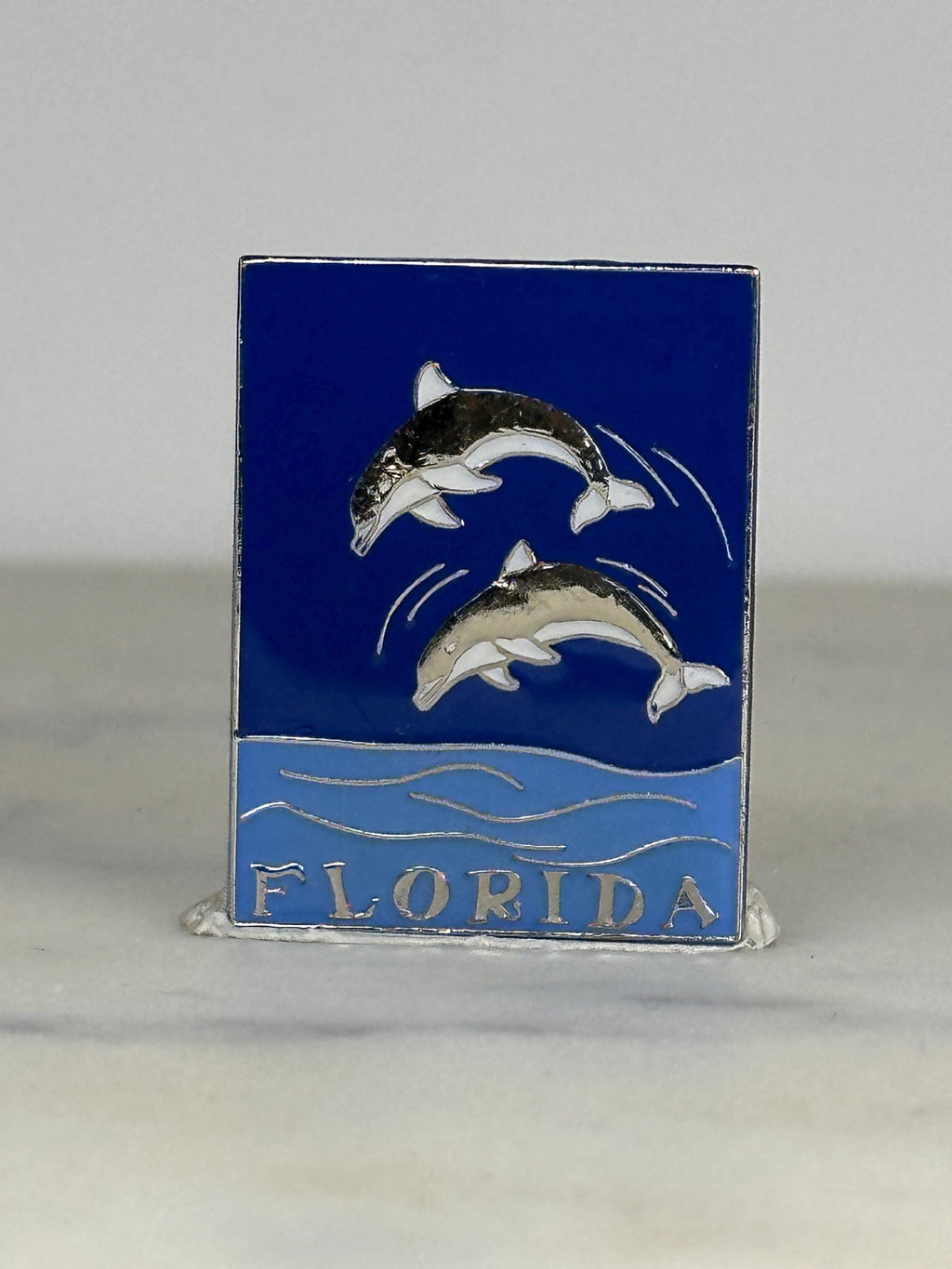 Florida Dolphins Enamel Pin: Blue Silver-Tone - Vintage Souvenir Accessory