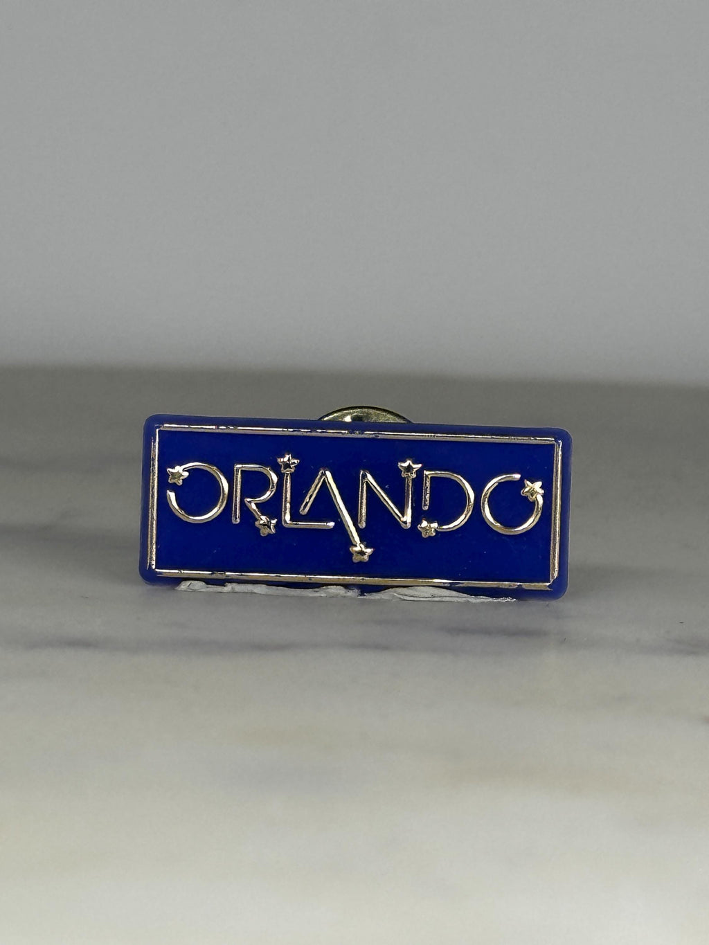 Orlando Souvenir Pin: Blue Enamel Gold Trim - Vintage Travel Accessory