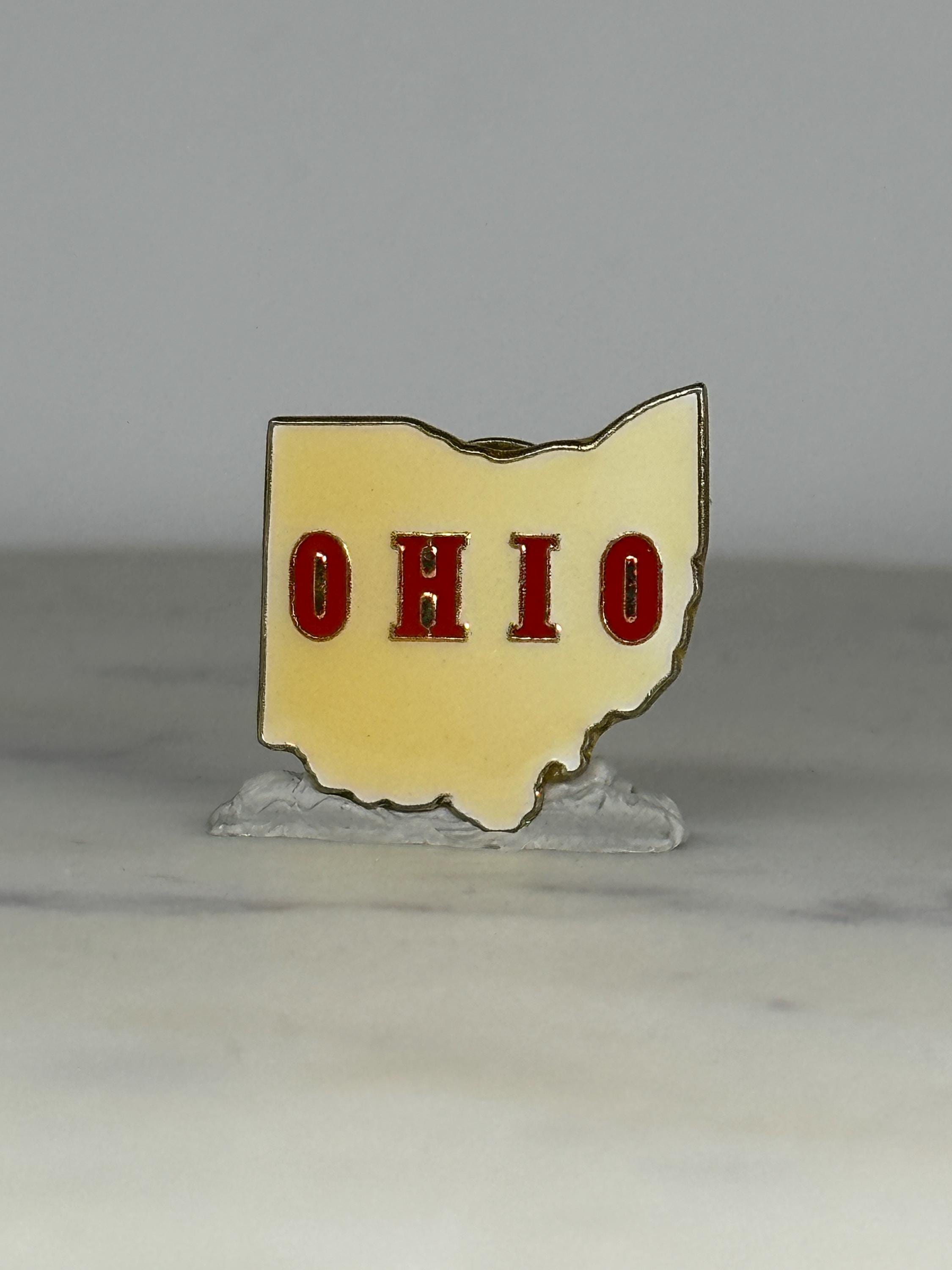 Ohio State Enamel Pin: Cream & Red Finish - Vintage Souvenir Accessory