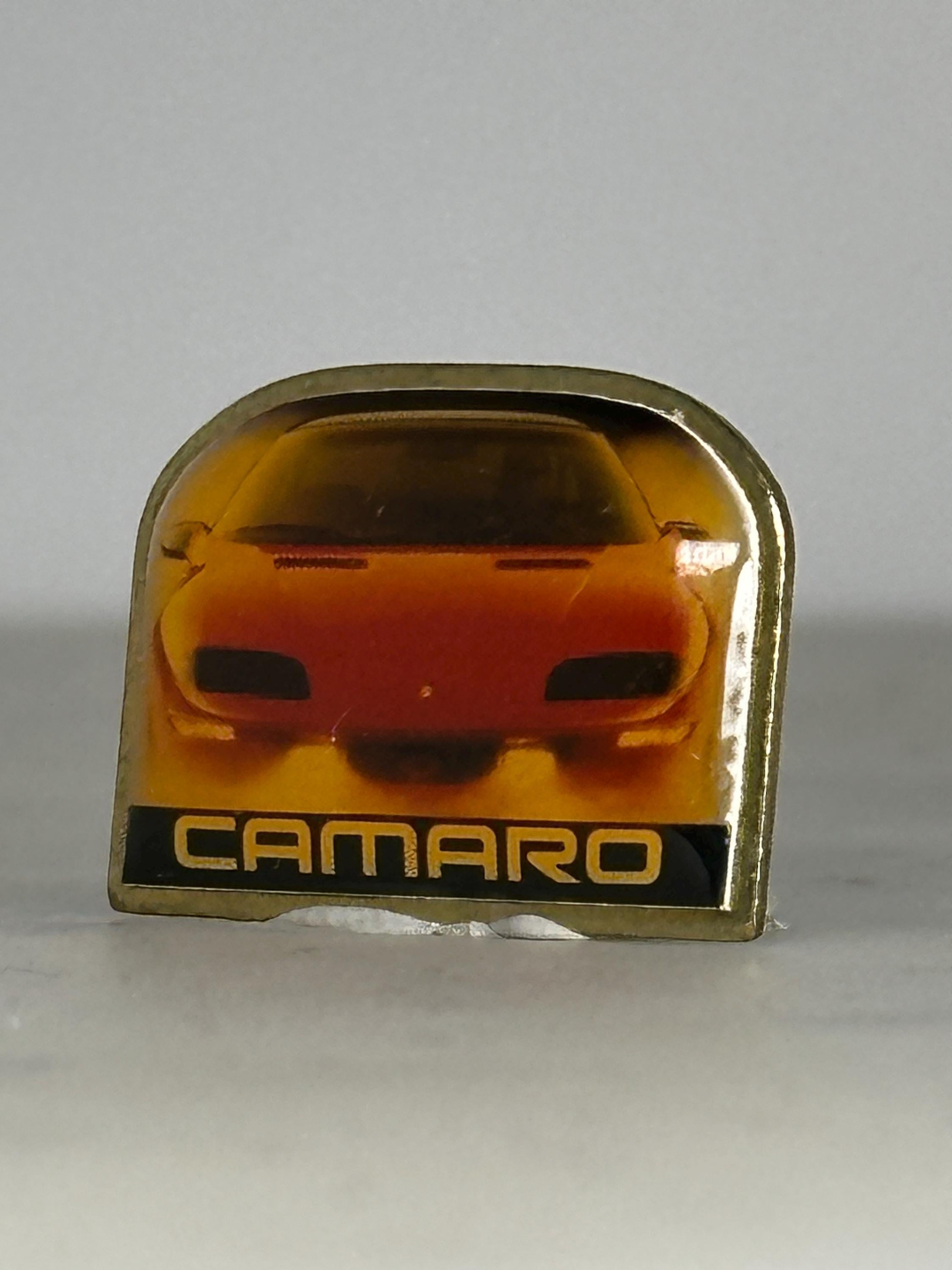 Camaro Car Collectible Pin: Glossy Finish Gold Trim - 1990s Muscle Car Accessory