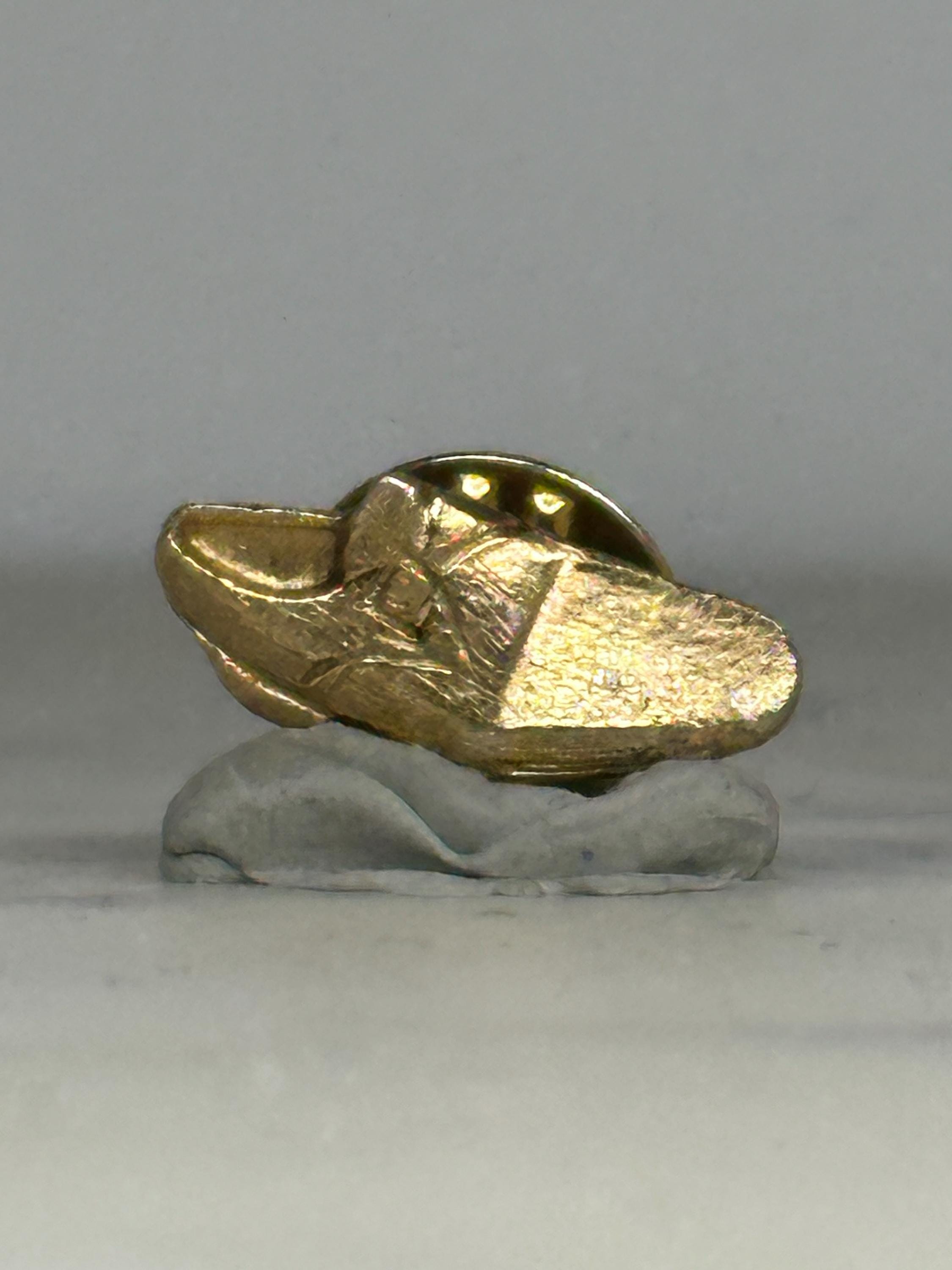 Loafer Shoe Lapel Pin: Textured Gold Tone - Vintage Accessory
