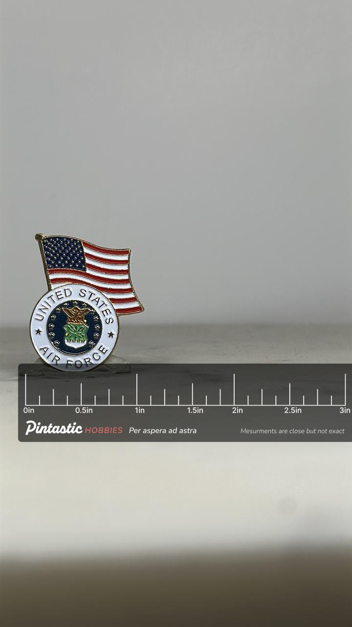 USAF Flag Enamel Pin: Patriotic Red White Blue - Military Tribute Accessory with ruler overlay for size reference