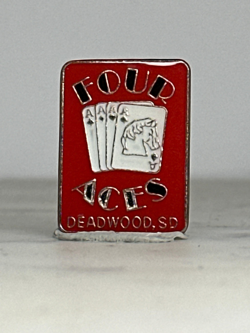 Four Aces Casino Pin: Red Enamel Souvenir - Vintage Deadwood Accessory
