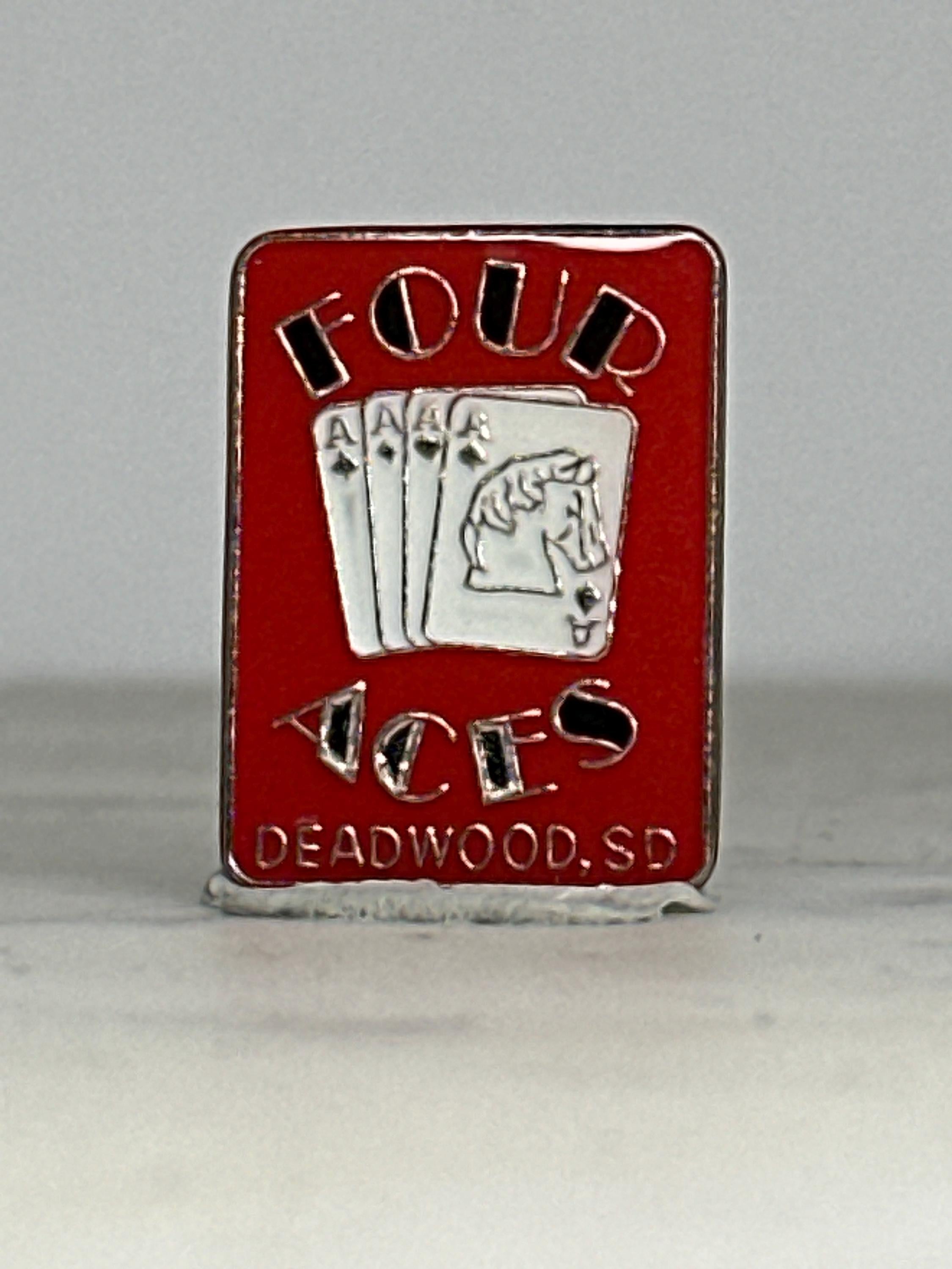 Four Aces Casino Pin: Red Enamel Souvenir - Vintage Deadwood Accessory