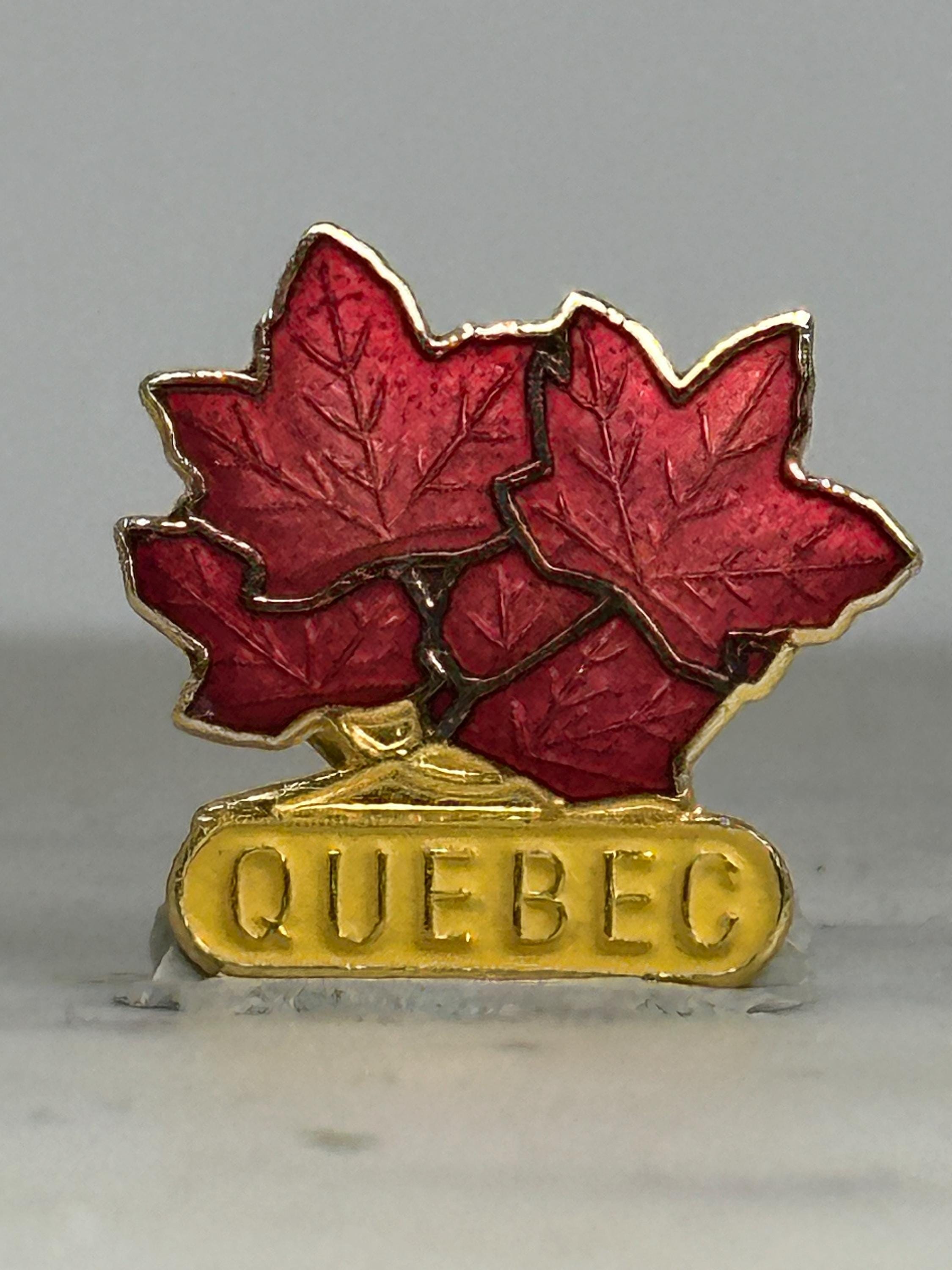 Quebec Souvenir Pin: Red Maple Leaf Gold Enamel - Vintage Travel Accessory