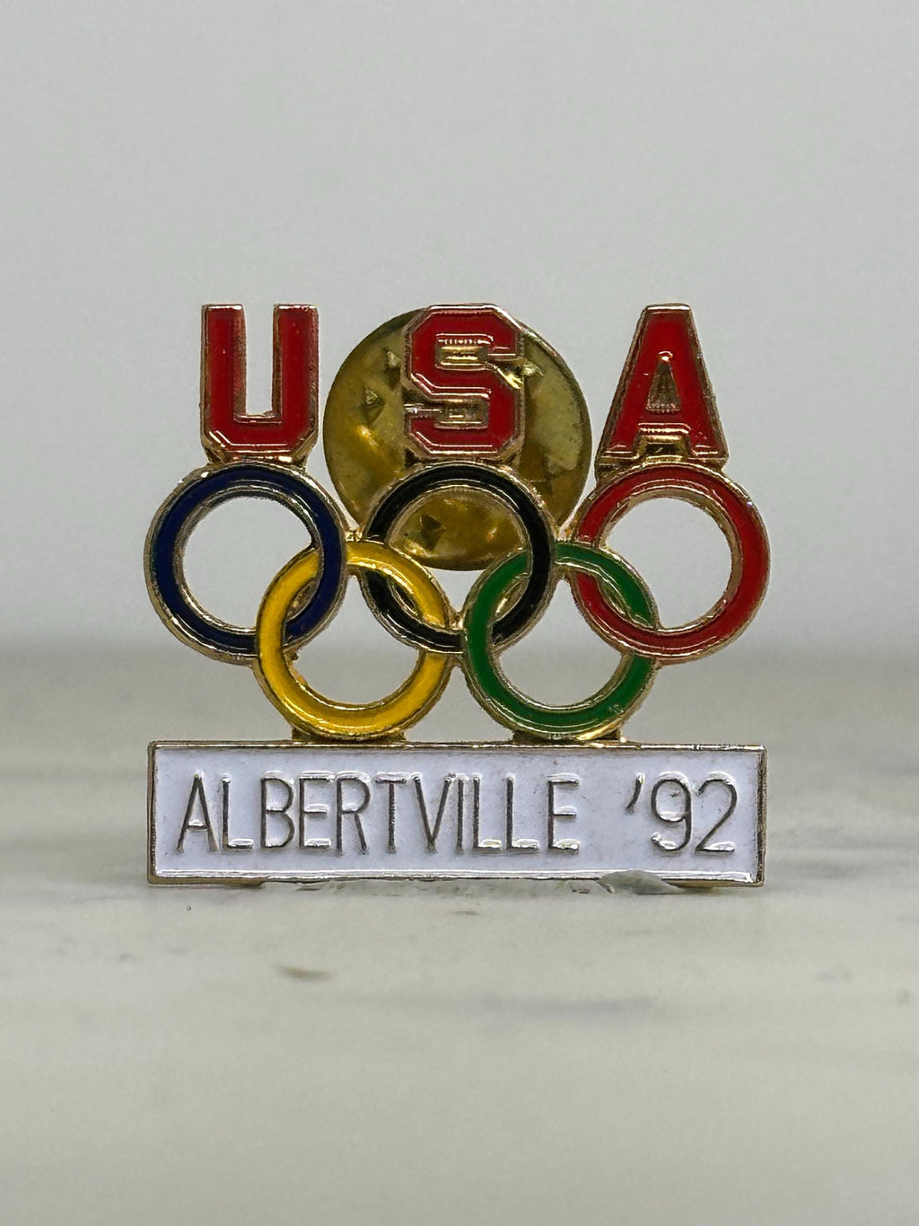 USA Olympic Enamel Pin: Red/Gold Rings - Albertville '92 Accessory