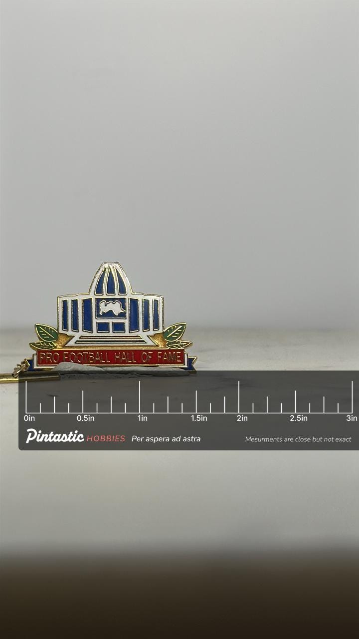 Pro Football Hall of Fame Tie Tack: Gold & Enamel Finish - Sports Collector Accessory with ruler overlay for size reference