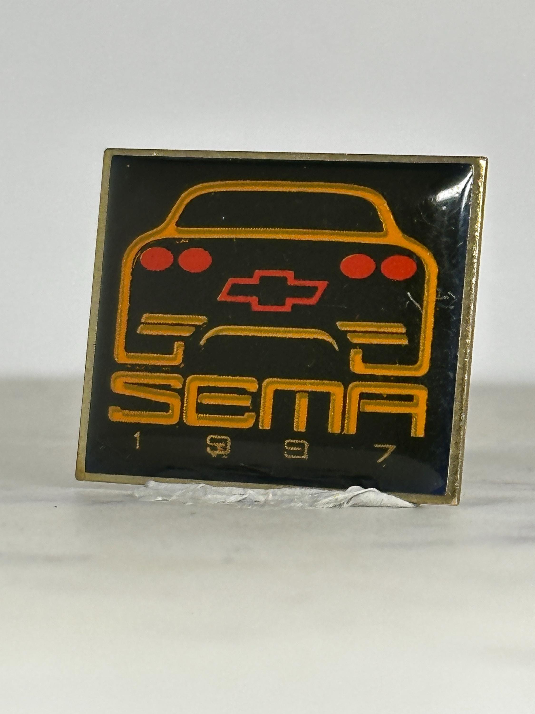 SEMA Chevy Car Pin: Black & Gold Enamel - 1997 Auto Show Accessory