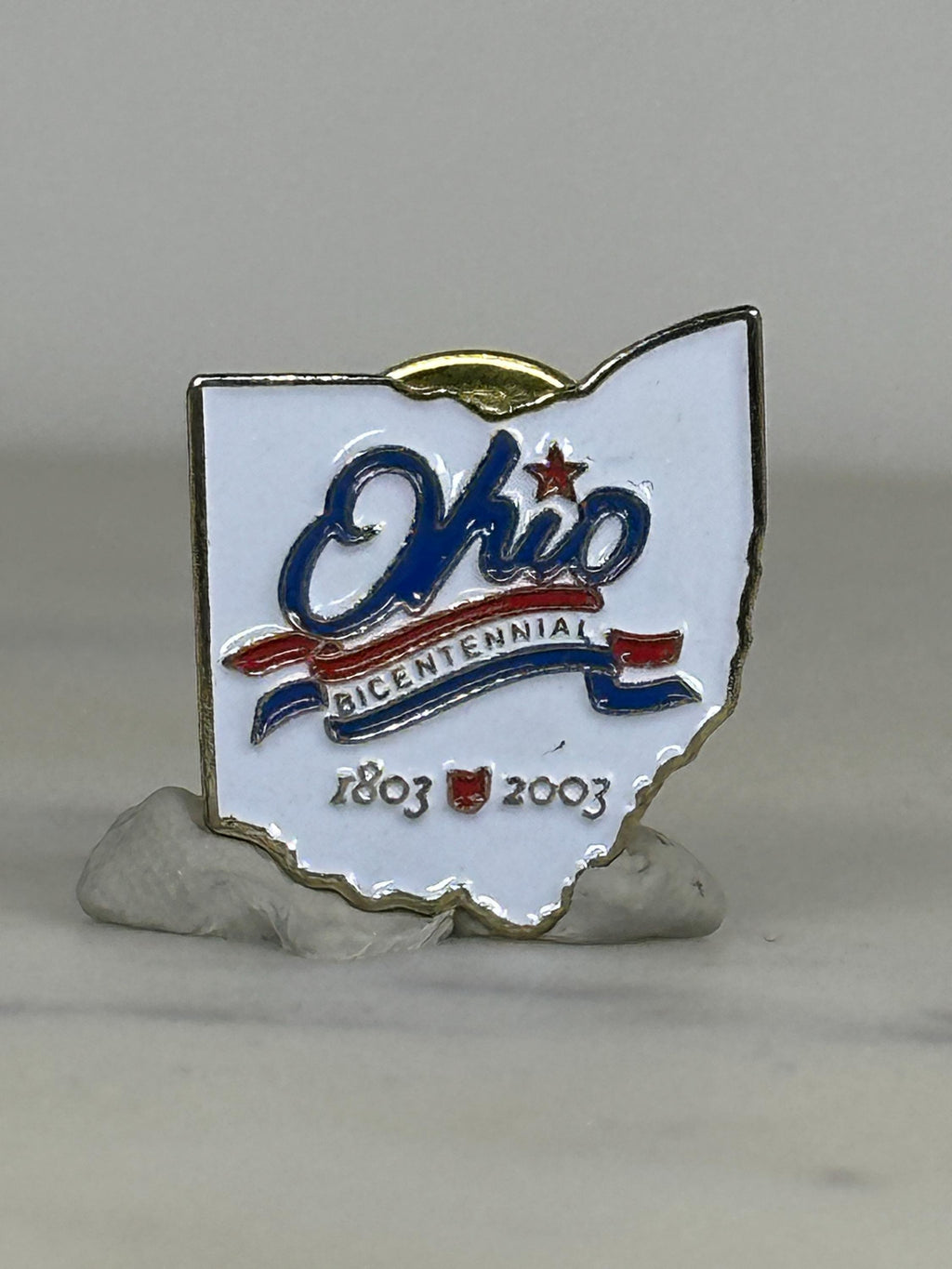 Ohio Bicentennial Enamel Pin: White Red Blue - 2003 Commemorative Accessory