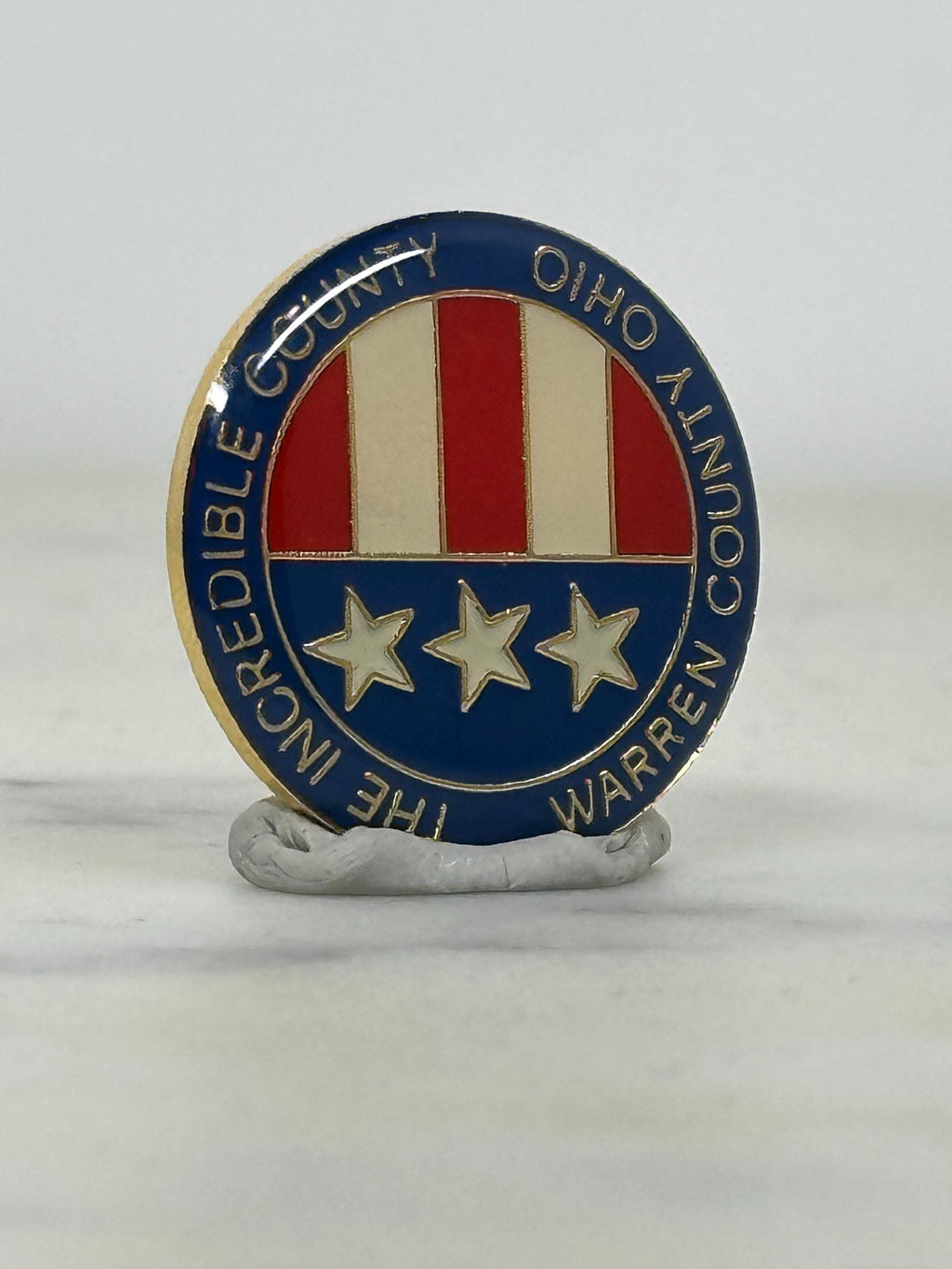 Warren County Ohio Enamel Pin: Patriotic Red White Blue - Vintage Civic Accessory