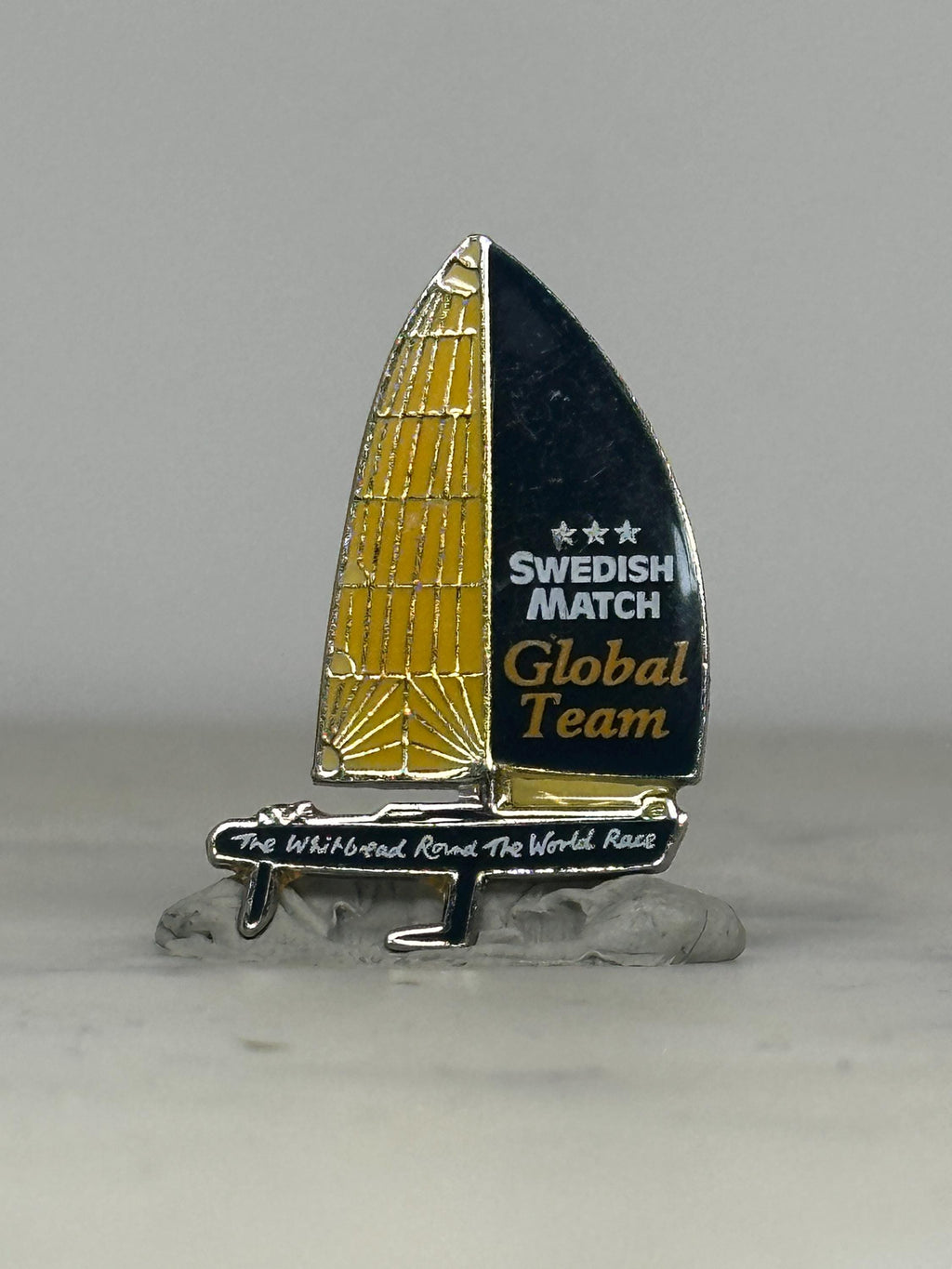 Swedish Match Sailboat Pin: Yellow Black Enamel - Racing Team Accessory