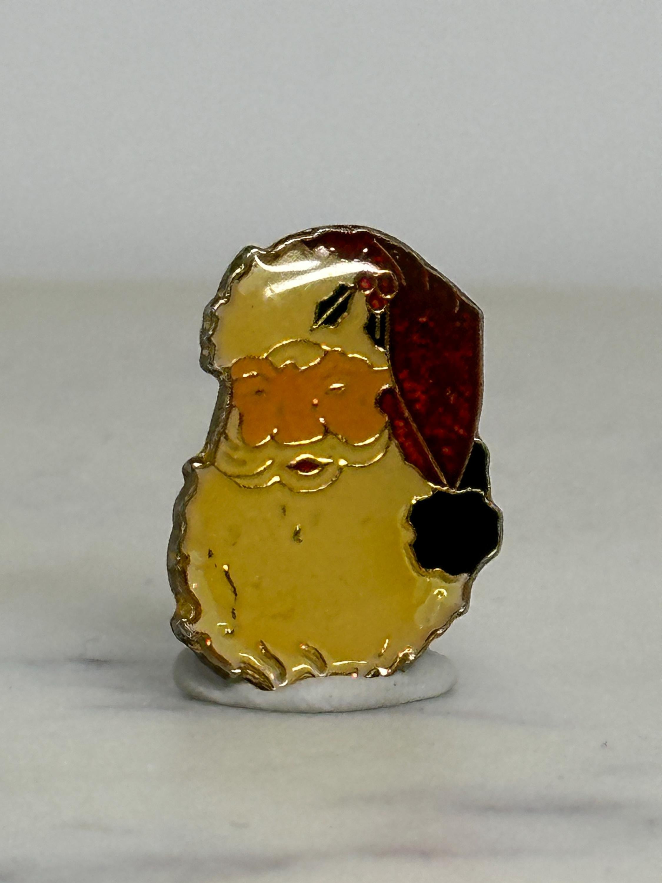Santa Claus Enamel Pin: Goldtone Red Hat - Vintage Holiday Accessory