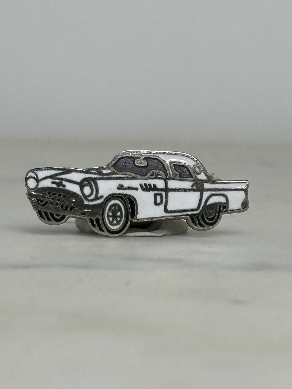 1957 Ford Thunderbird Pin – Vintage White Enamel Classic Car Lapel