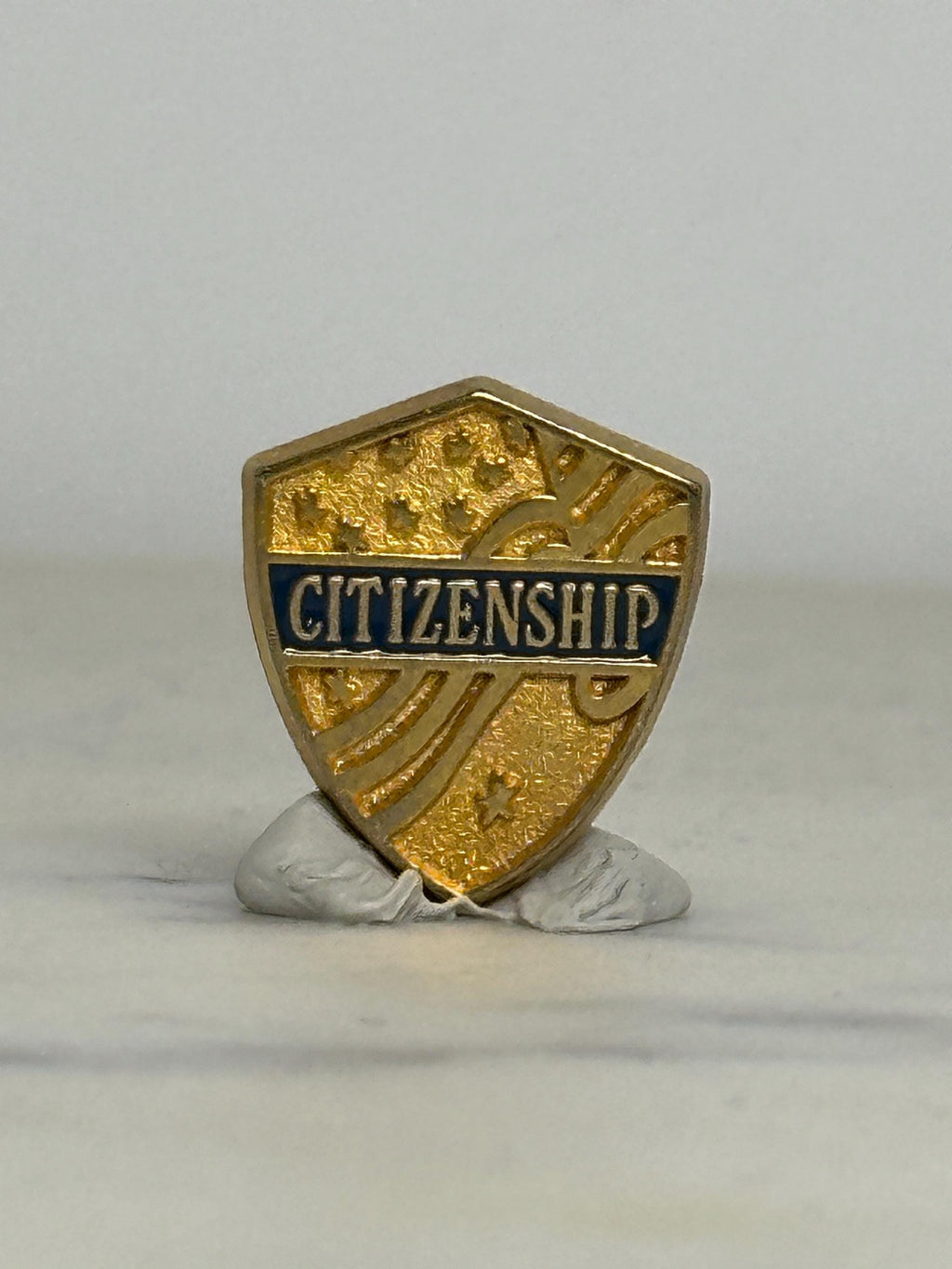 Citizenship Award Pin: Gold Tone Enamel Shield - Vintage School Accessory
