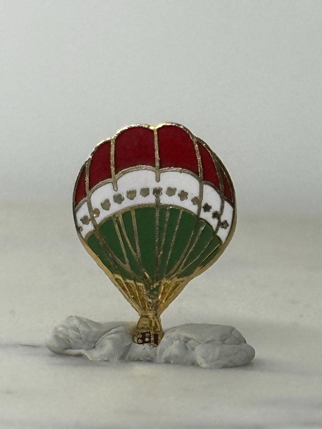 Hot Air Balloon Enamel Pin: Red Green Gold - Retro Travel Accessory