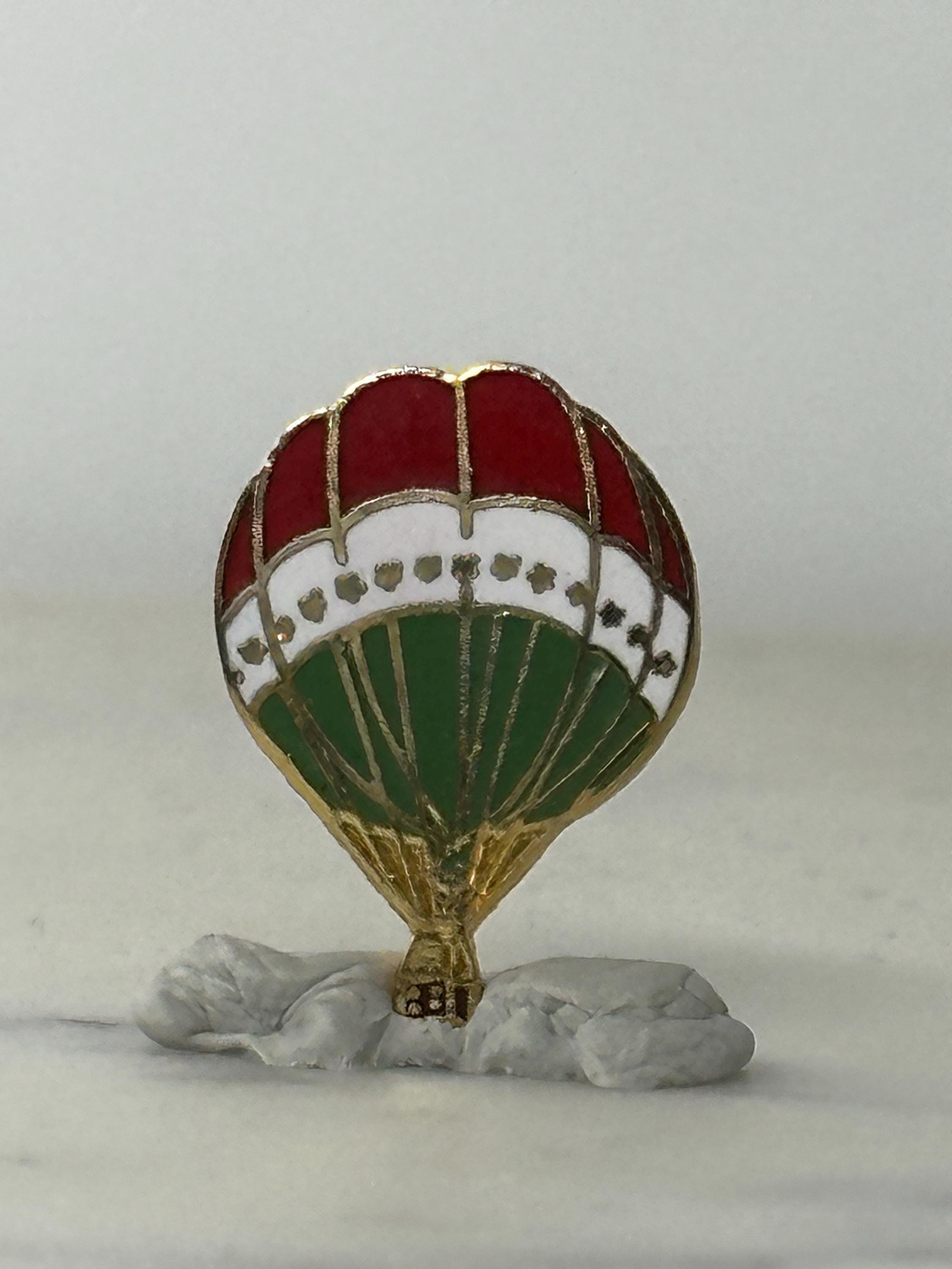 Hot Air Balloon Enamel Pin: Red Green Gold - Retro Travel Accessory