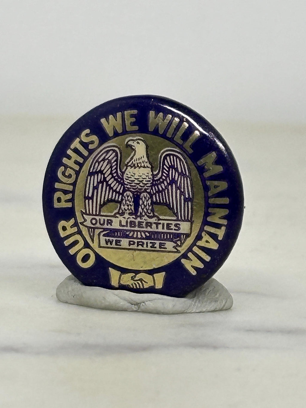 Iowa State Motto Enamel Pin: Gold & Navy Round - Patriotic Vintage Accessory