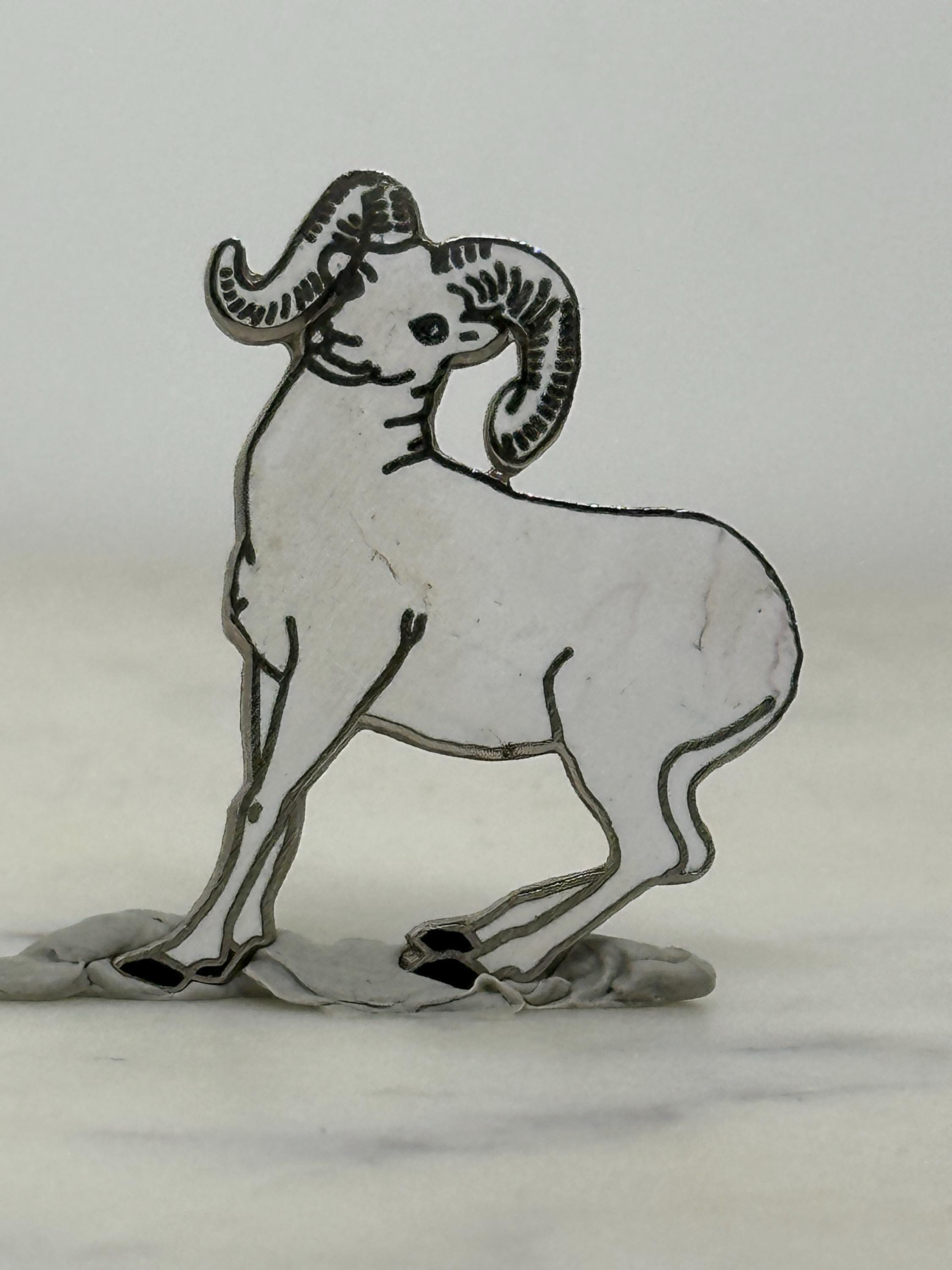 Ram Animal Enamel Pin: White & Black Outline - Retro Nature Accessory