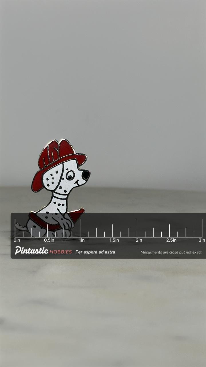 Dalmatian Firefighter Enamel Pin: Red White Black - Vintage-Inspired Accessory with ruler overlay for size reference