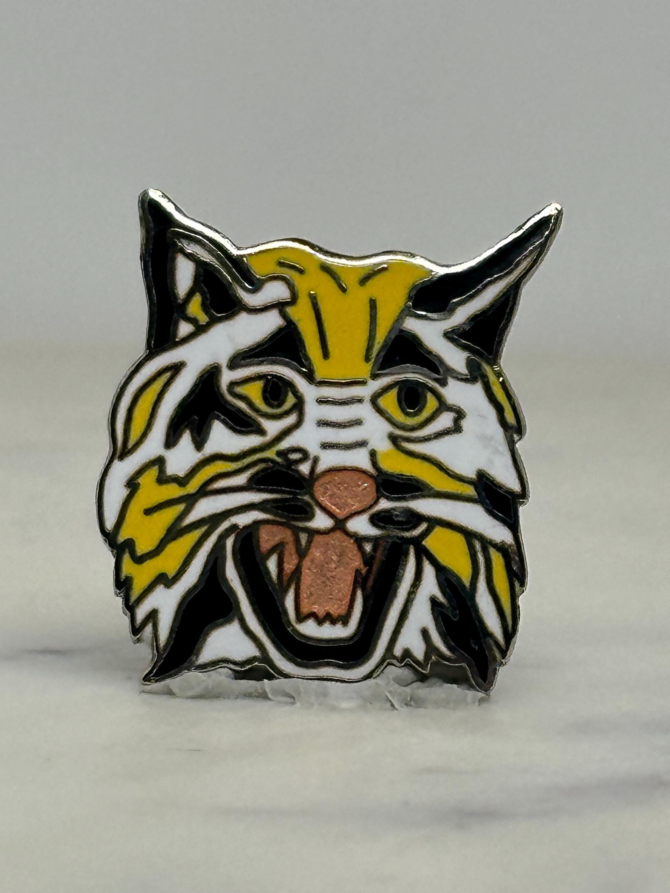 Wildcat Head Enamel Pin: Yellow & Black Finish - Retro Animal Accessory