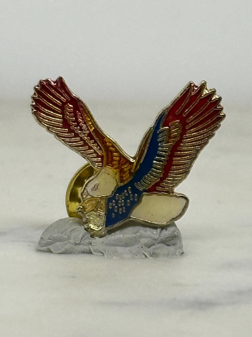 Patriotic Eagle Enamel Pin: Red Blue Gold Finish - Vintage Americana Accessory