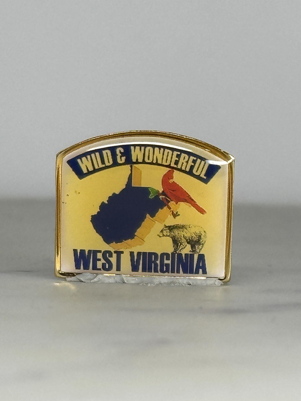 West Virginia Souvenir Pin: Gold Trim Enamel - Vintage Travel Accessory