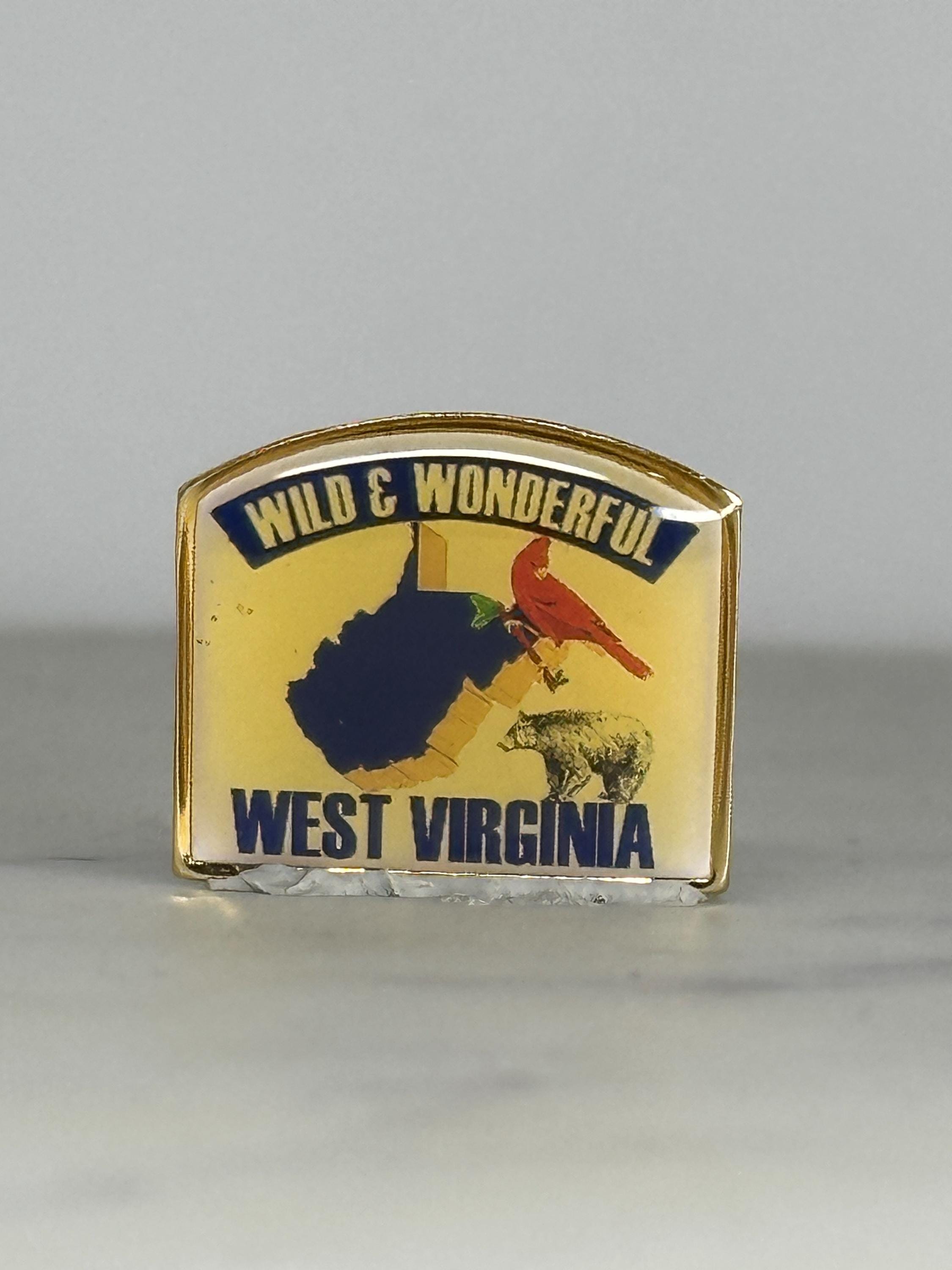 West Virginia Souvenir Pin: Gold Trim Enamel - Vintage Travel Accessory