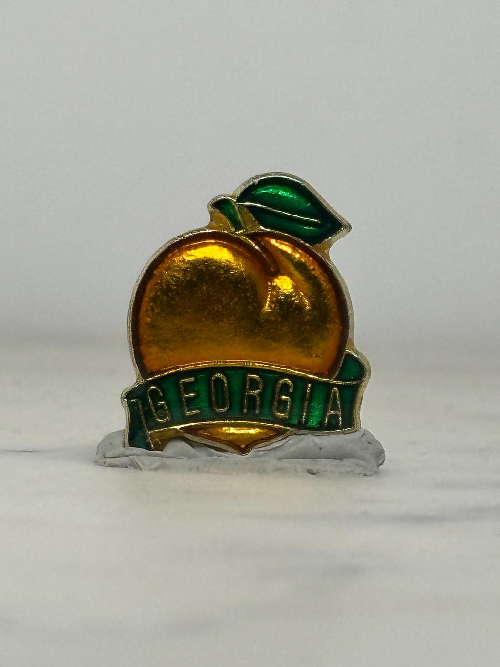 Georgia Peach Enamel Pin: Gold & Green Finish - Vintage State Souvenir