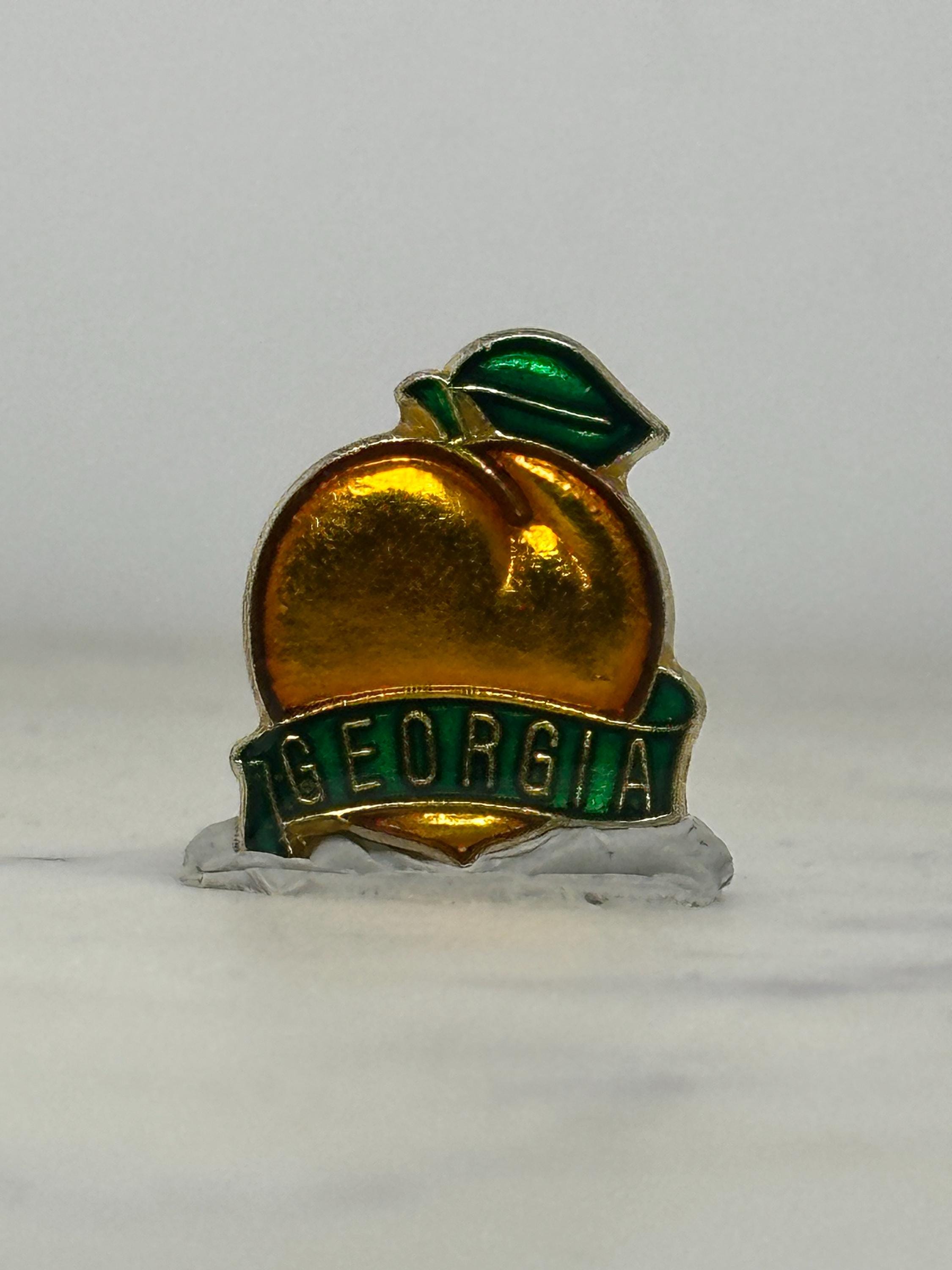 Georgia Peach Enamel Pin: Gold & Green Finish - Vintage State Souvenir