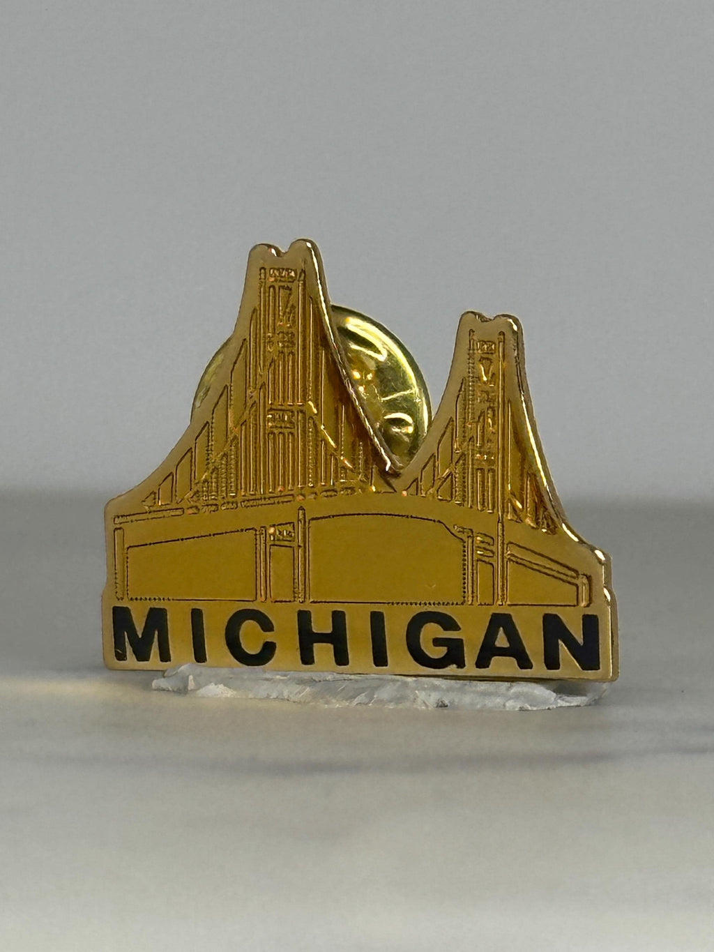 Michigan Bridge Enamel Pin: Gold & Black Finish - Retro Travel Accessory