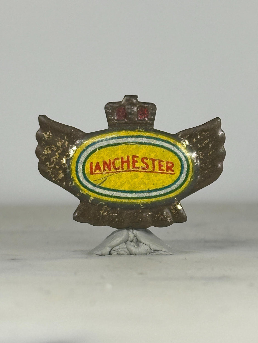 Lanchester Car Club Pin: Yellow Enamel Winged Badge - Vintage Auto Accessory