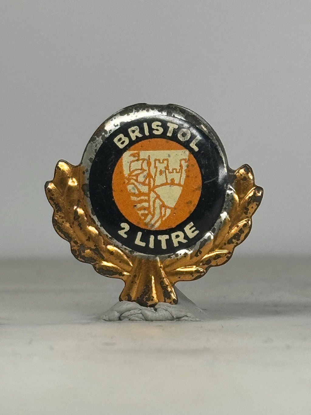 Bristol 2 Litre Car Pin: Black & Gold Enamel - Vintage Auto Accessory