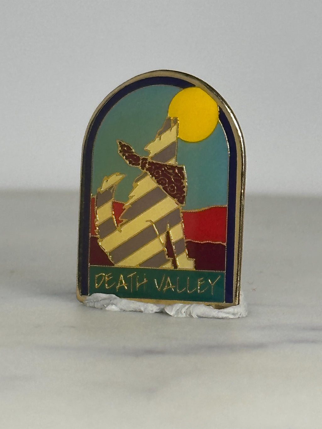 Death Valley Enamel Pin: Gold Tone Desert Scene - Vintage Travel Accessory