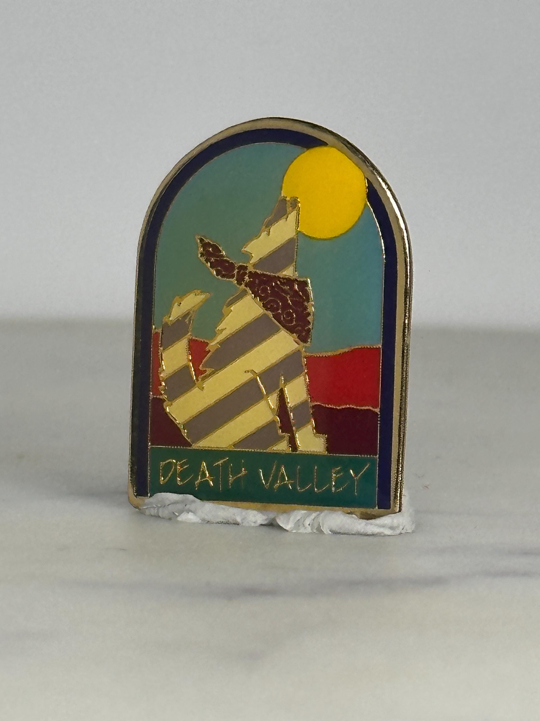 Death Valley Enamel Pin: Gold Tone Desert Scene - Vintage Travel Accessory