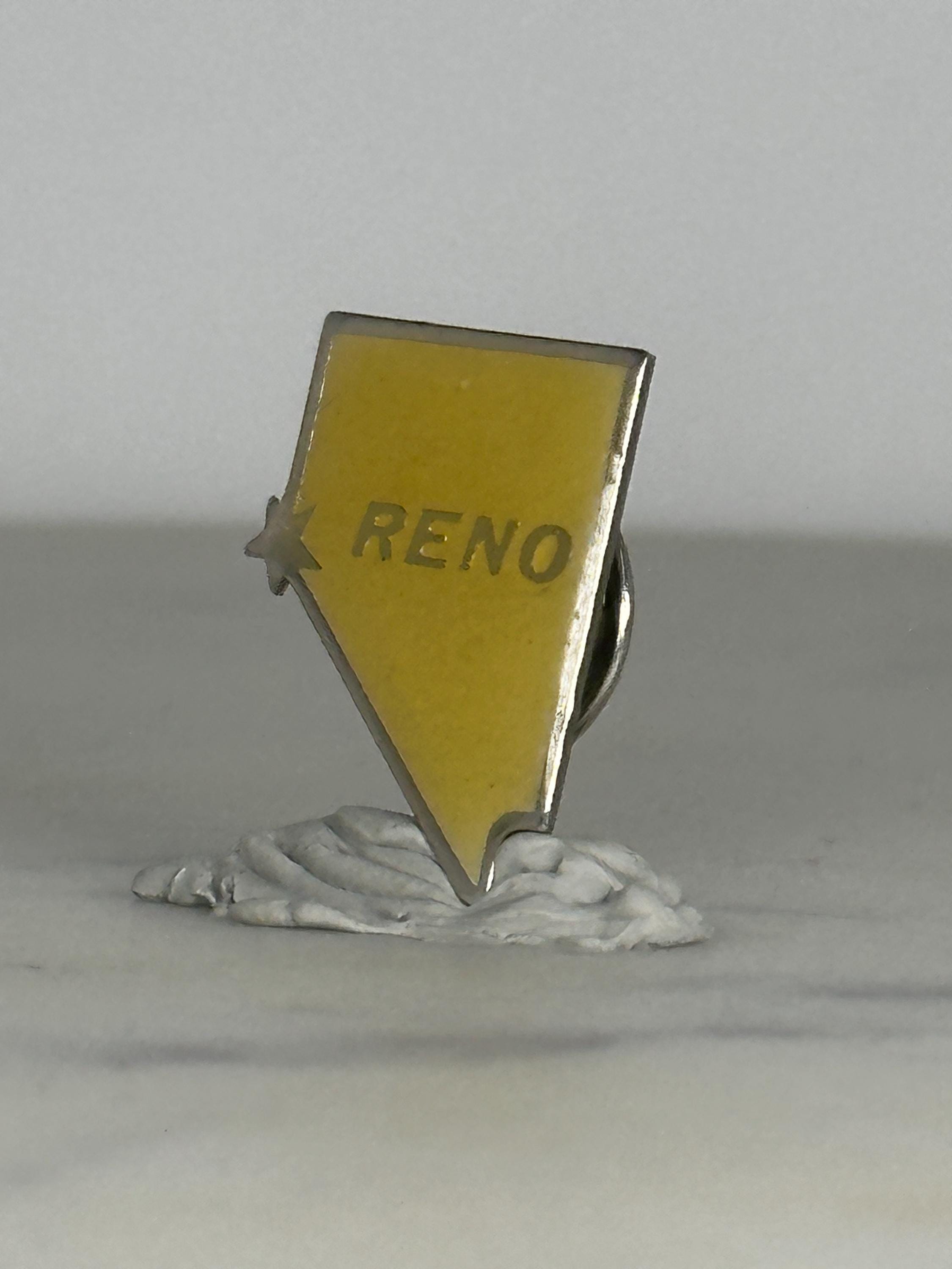 Reno Nevada State Pin: Yellow Enamel - Vintage Souvenir Accessory