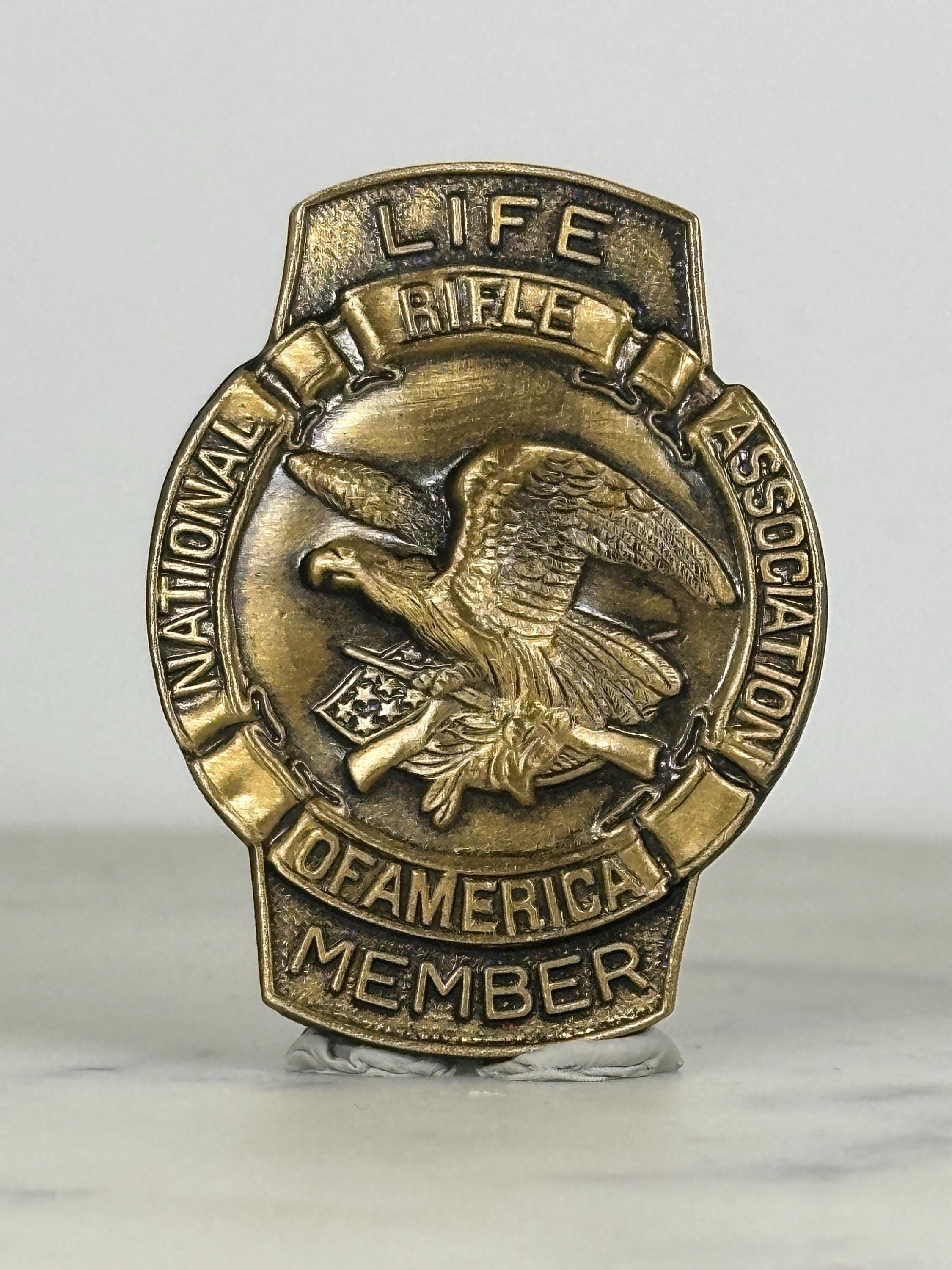 NRA Life Member Pin: Antique Brass Finish - Patriotic Accessory