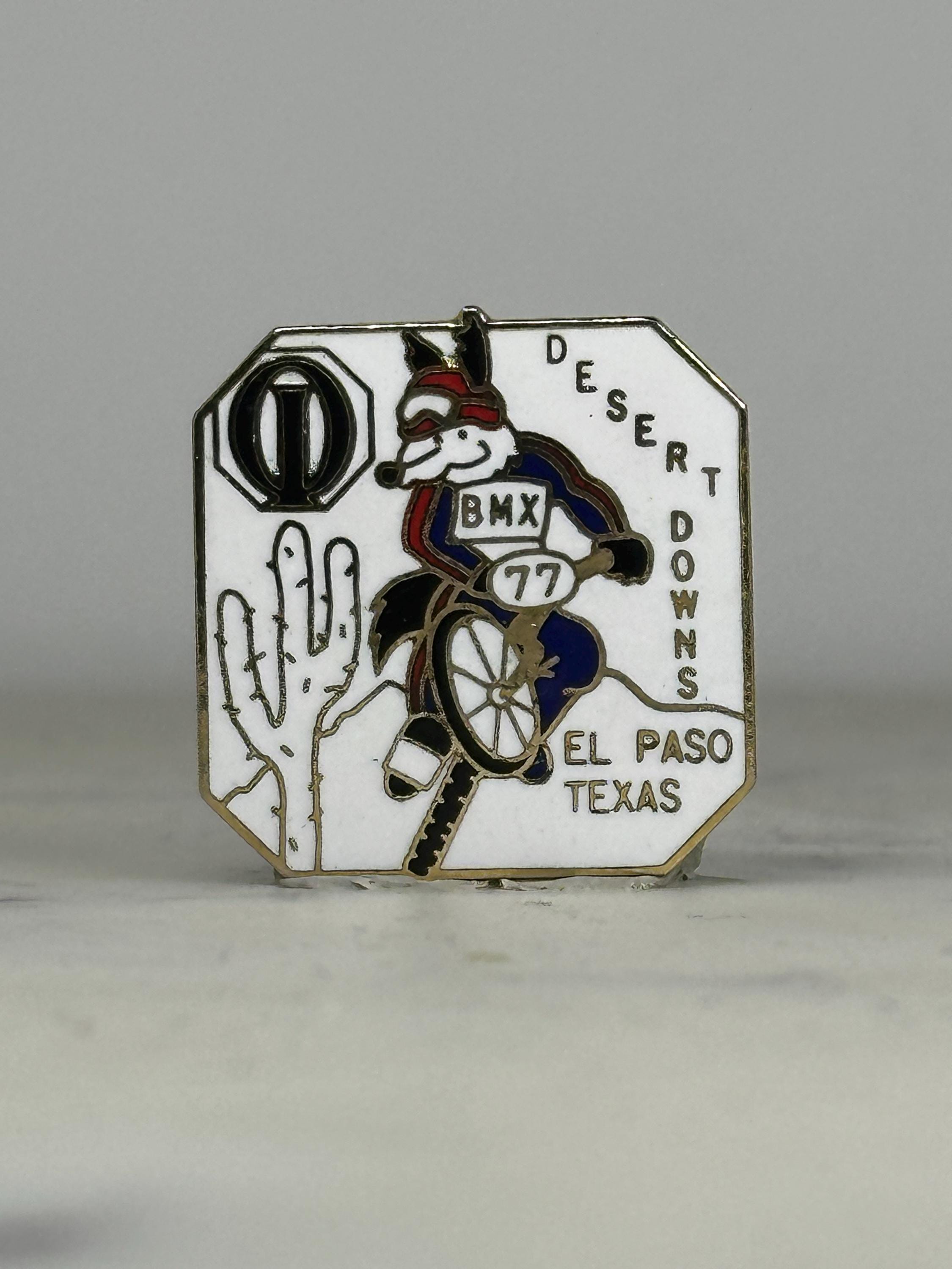 Desert Downs BMX Pin: White Enamel - 1977 El Paso Texas Accessory