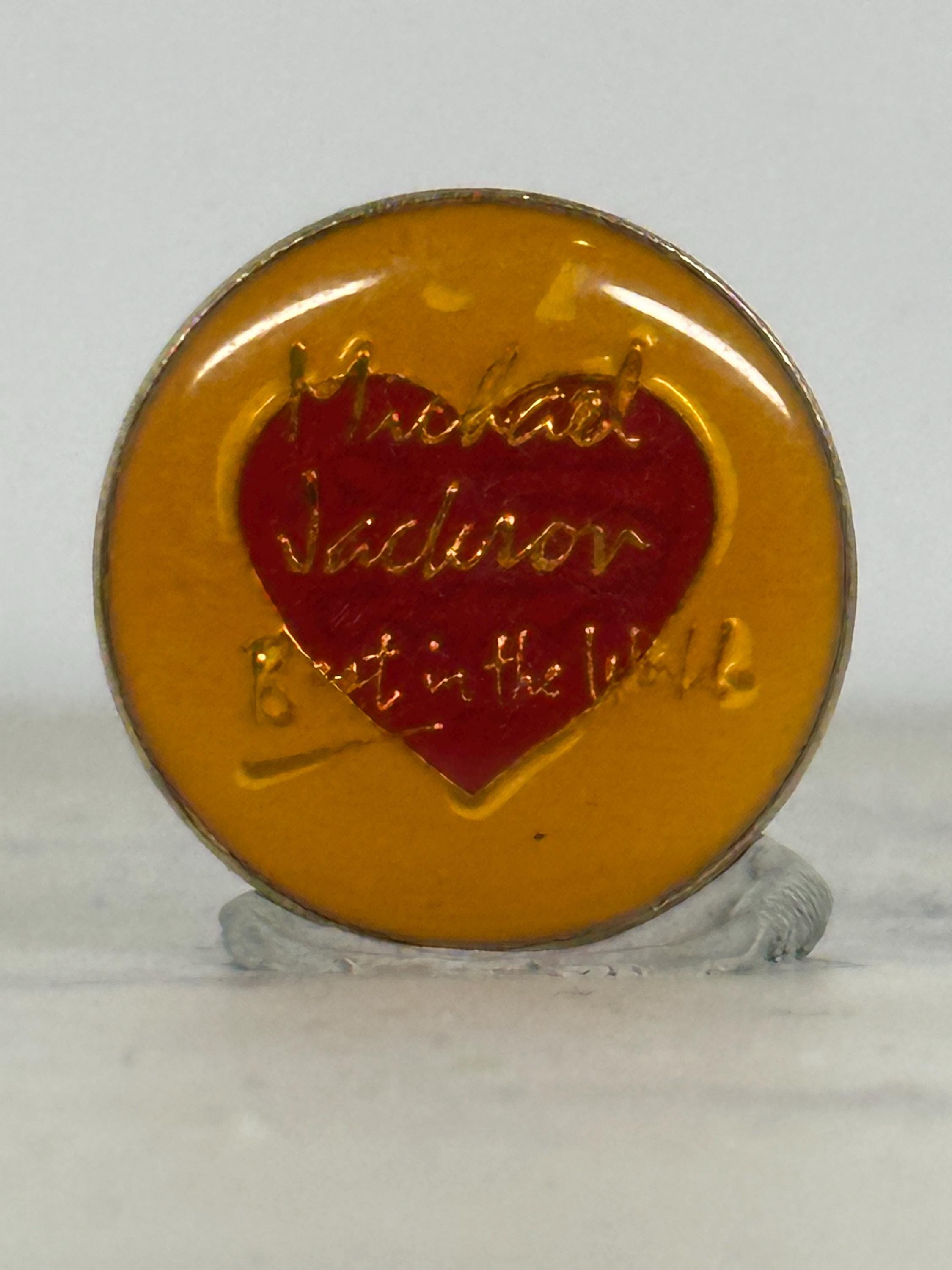 Michael Jackson Enamel Pin: Red Heart on Yellow - 1980s Fan Accessory