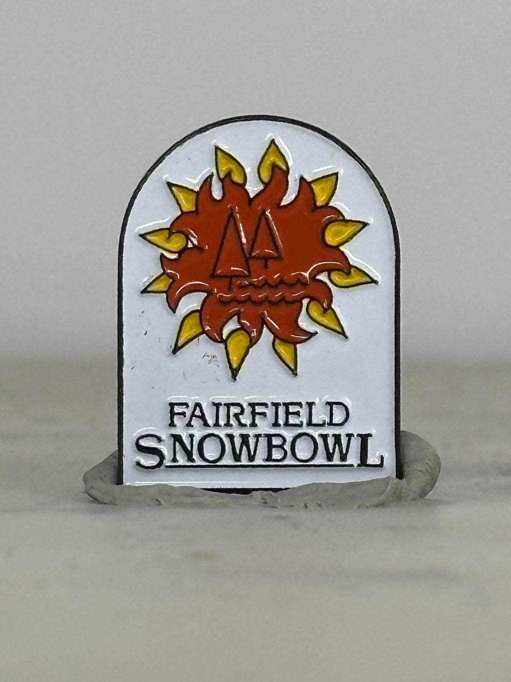 Fairfield Snowbowl Enamel Pin: Red & Yellow Sun Design - Vintage Ski Accessory