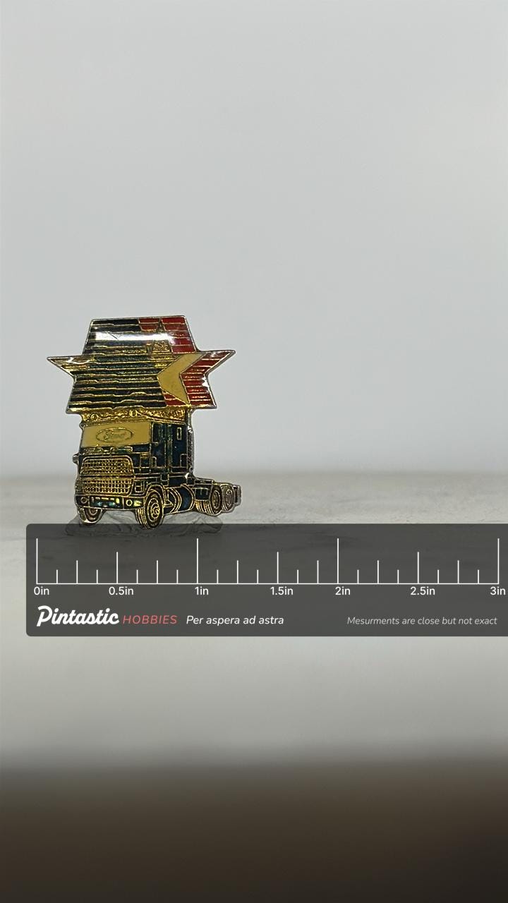 Semi Truck Enamel Pin: Gold & Tri-Color Star - Vintage Trucker Accessory with ruler overlay for size reference