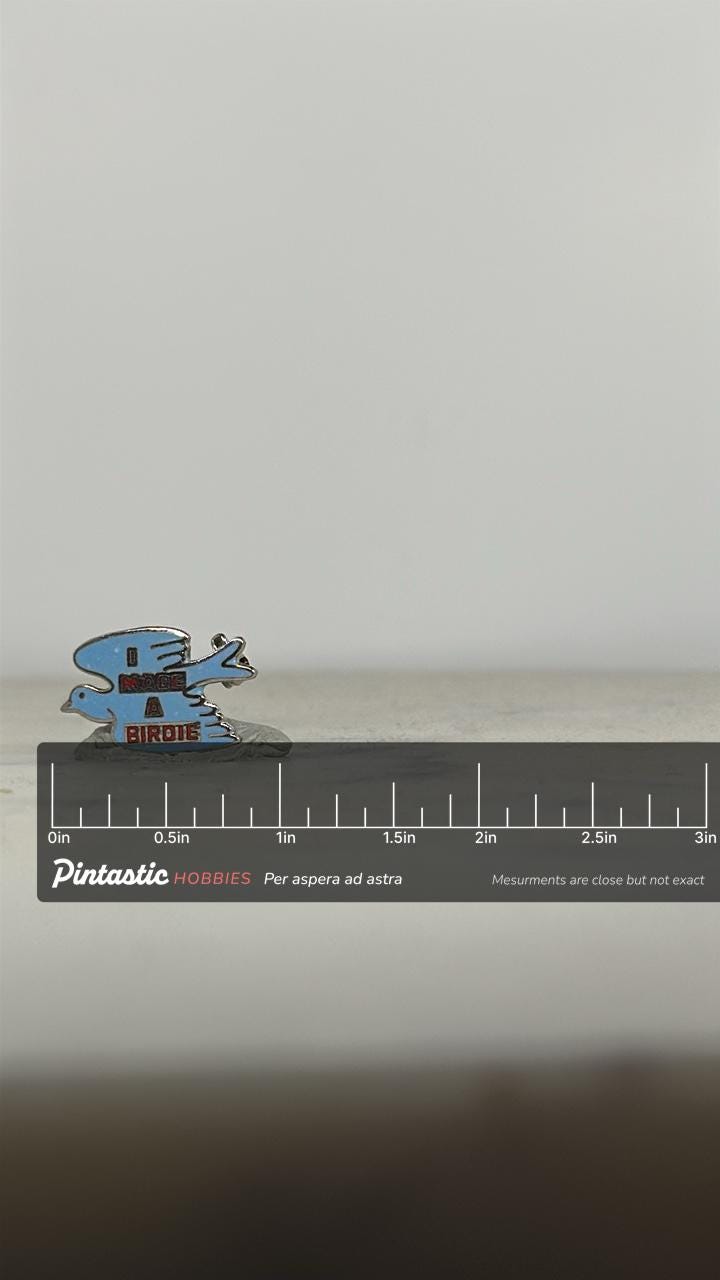 Golf Birdie Pin: Blue Enamel Bird Design - Retro Sports Accessory with ruler overlay for size reference