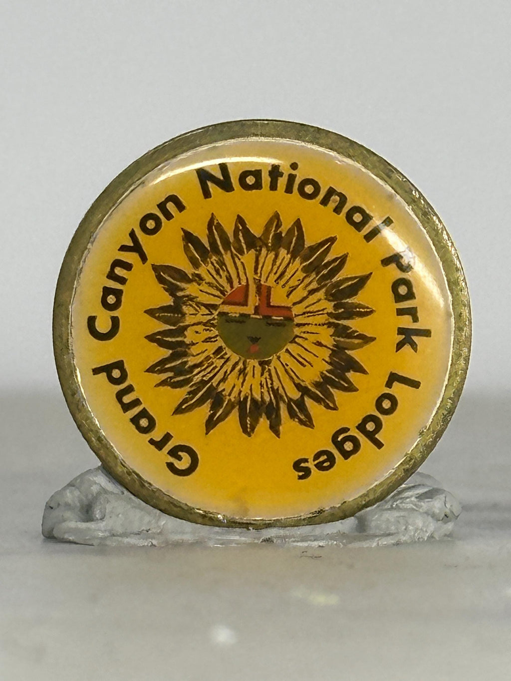 Grand Canyon Lodges Pin: Yellow Enamel Round - Vintage Travel Accessory