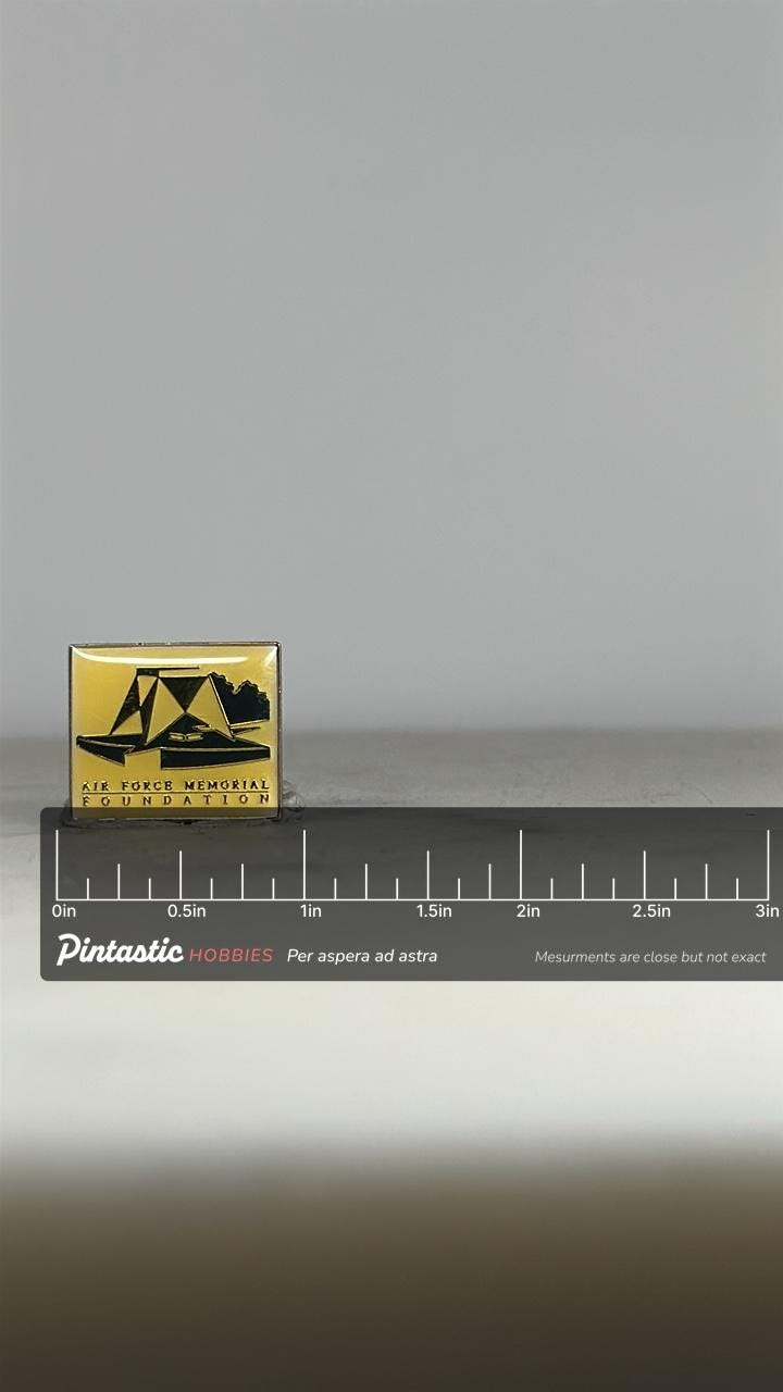 Air Force Memorial Enamel Pin: Yellow Gold Finish - Patriotic Accessory with ruler overlay for size reference