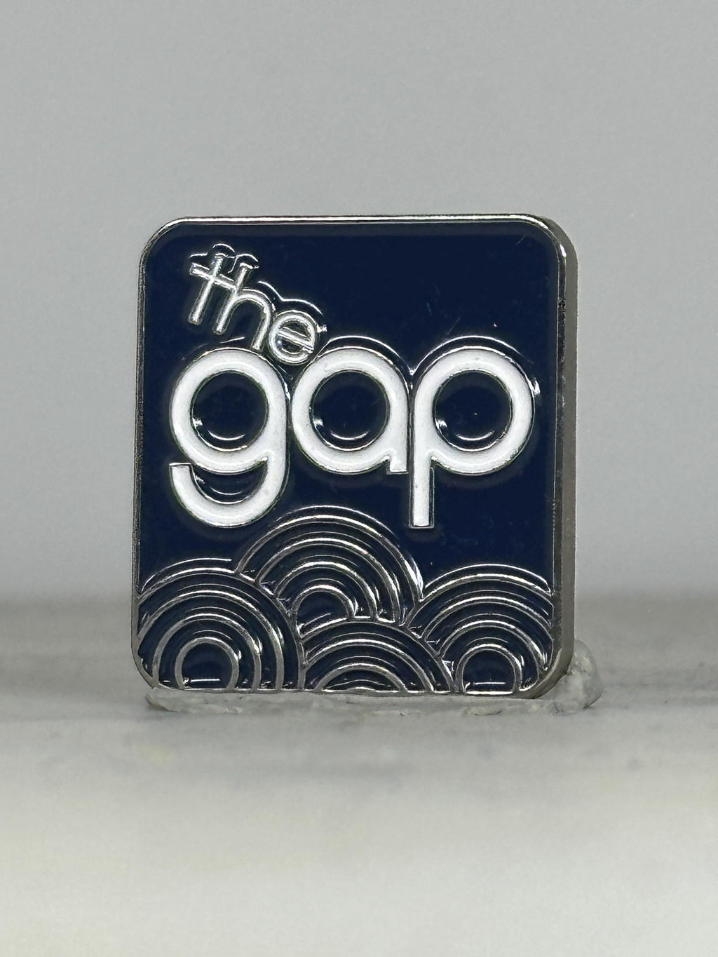 The Gap Logo Pin: Navy Enamel & Silver - Retro Brand Accessory