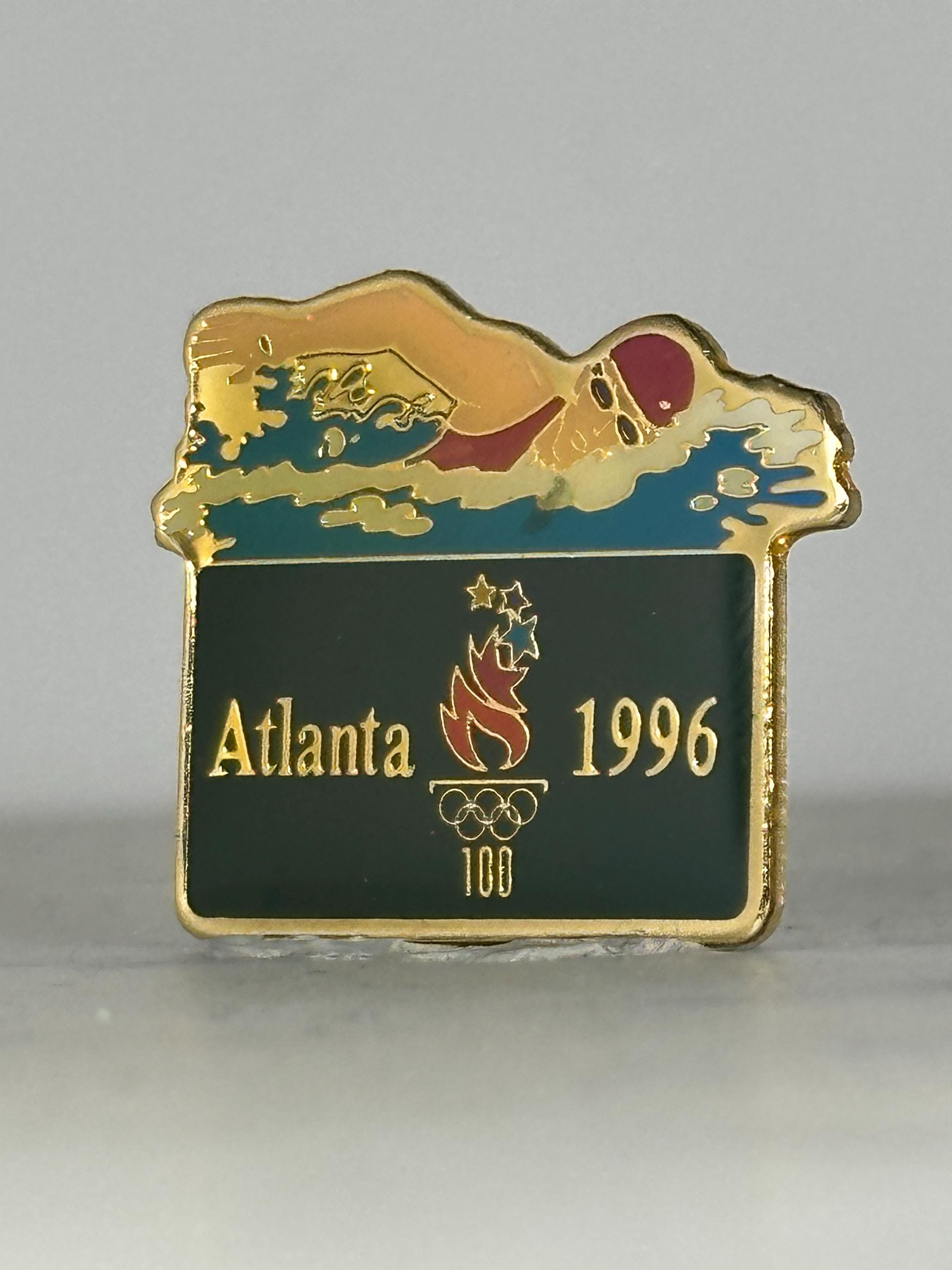 Atlanta Olympics Swimming Pin: Gold Enamel Finish - 1996 Sports Accessory