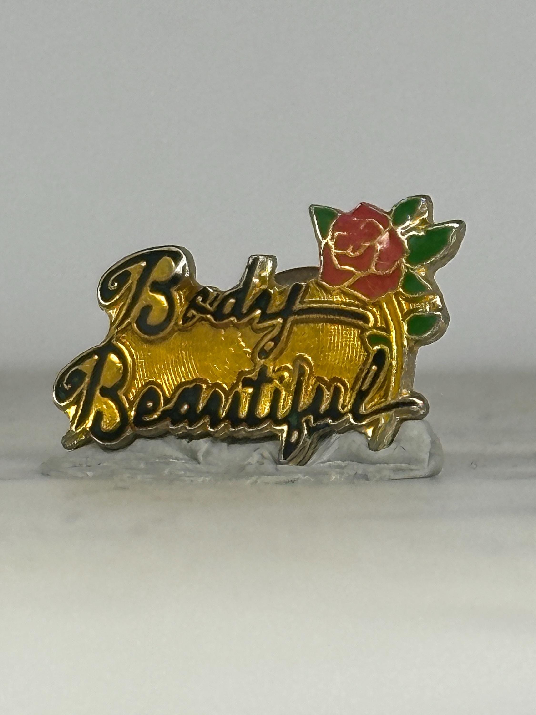 Body Beautiful Enamel Pin: Gold & Red Rose Finish - Vintage Affirmation Accessory