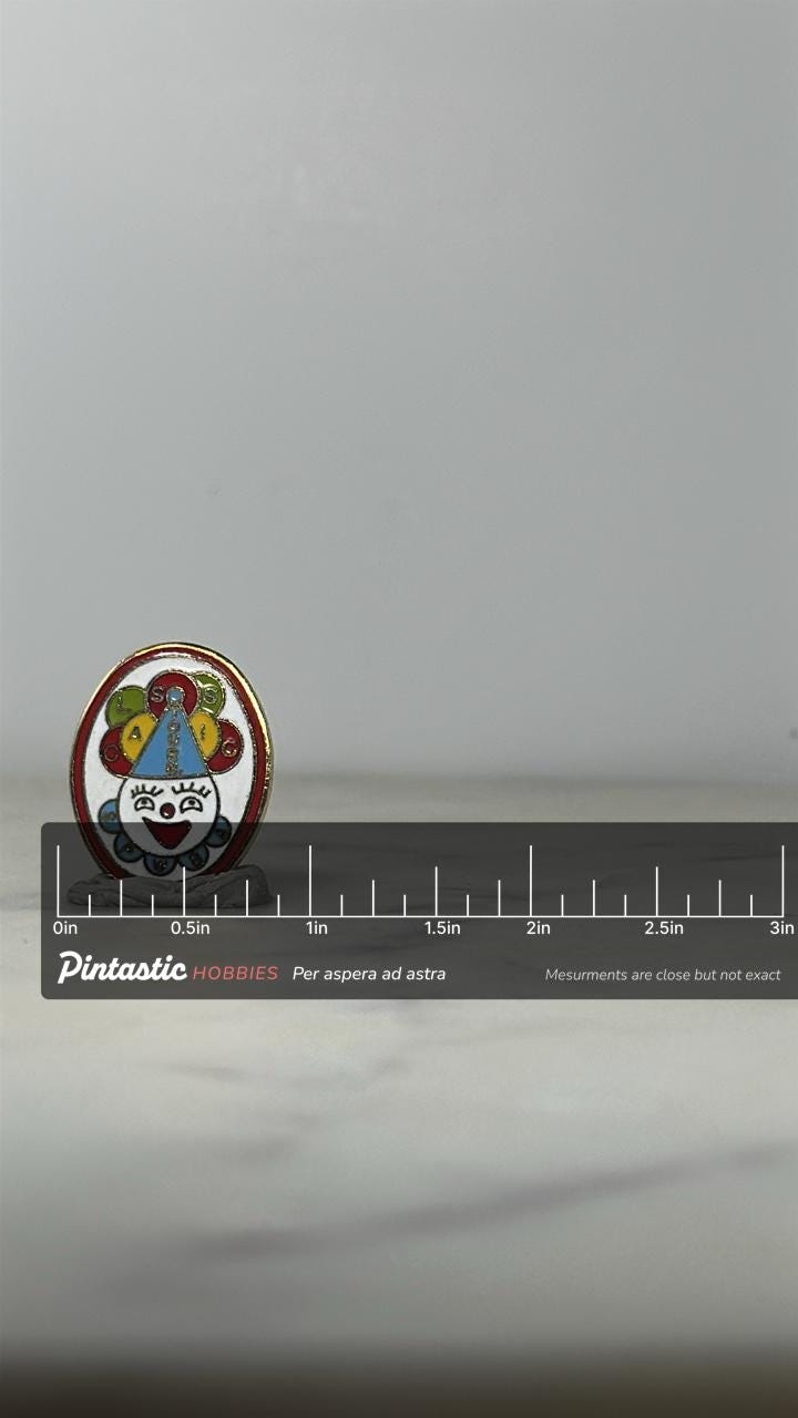 Vintage SPWBA Classic Tournament Bowling Pin – PWBA Clown Logo Enamel Lapel with ruler overlay for size reference