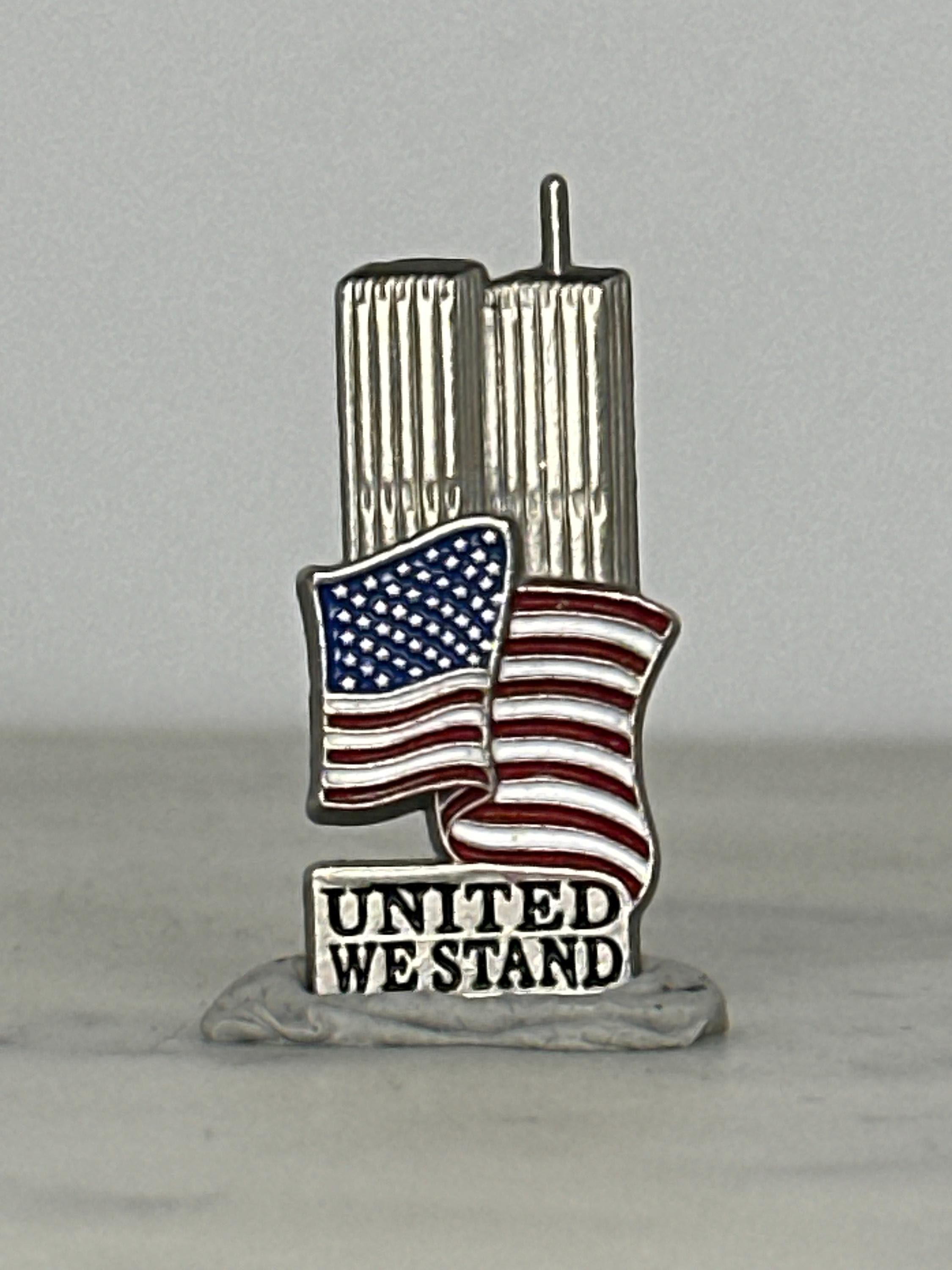 Twin Towers Enamel Pin: Silver Red White Blue - Patriotic Memorial Accessory